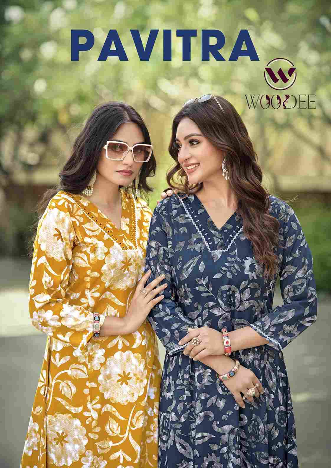 Pavitra By Woodee 1001 To 1006 Series Designer Collection Beautiful Stylish Fancy Colorful Party Wear & Occasional Wear Rayon Print Kurtis With Bottom At Wholesale Price