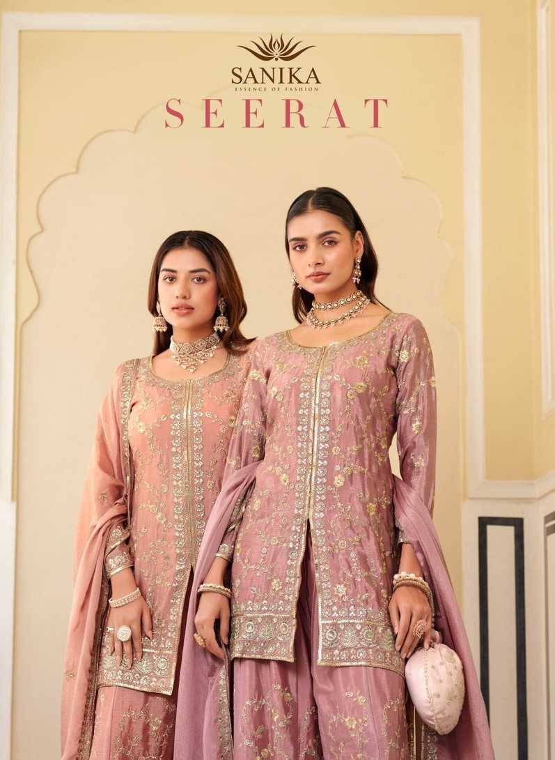 Seerat By Sanika 2100 To 2103 Series Beautiful Sharara Suits Stylish Fancy Colorful Party Wear & Occasional Wear Premium Chinnon Silk Dresses At Wholesale Price