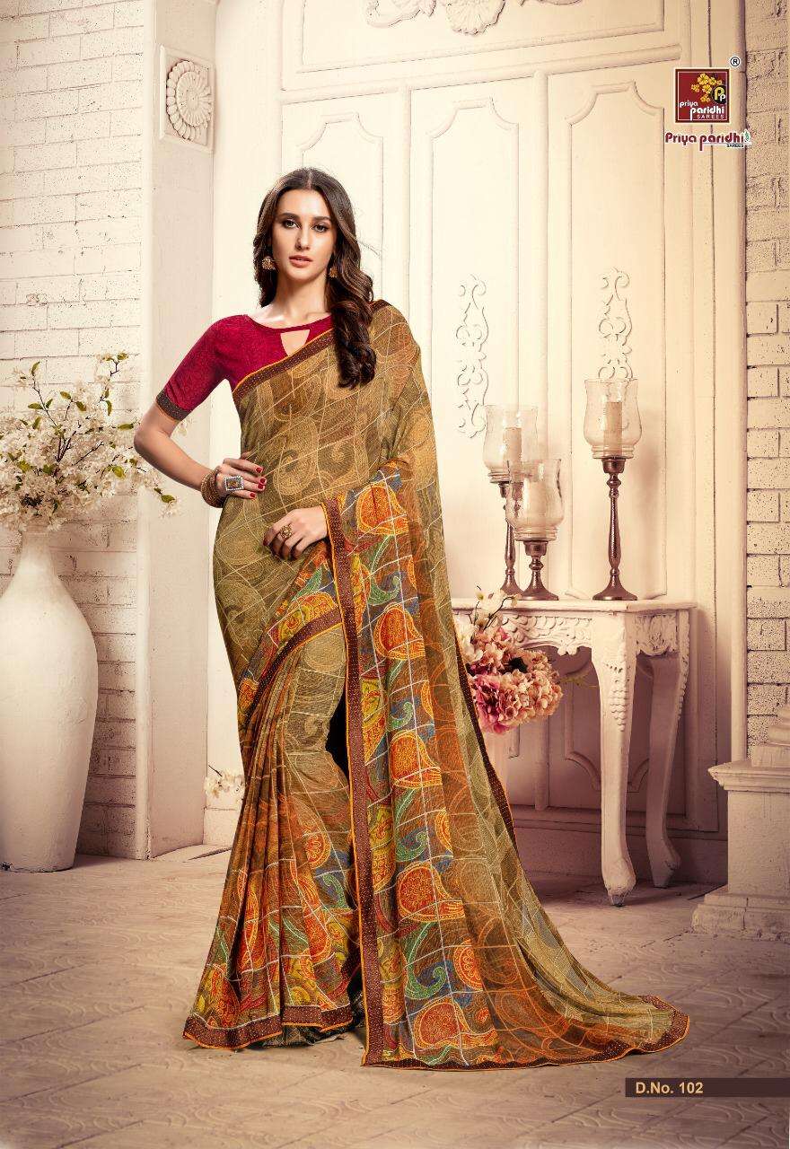 SUHANA VOL-2 BY PRIYA PARIDHI 93 TO 102 SERIES INDIAN TRADITIONAL WEAR COLLECTION BEAUTIFUL STYLISH FANCY COLORFUL PARTY WEAR & OCCASIONAL WEAR PURE GEORGETTE PRINTED SAREES AT WHOLESALE PRICE