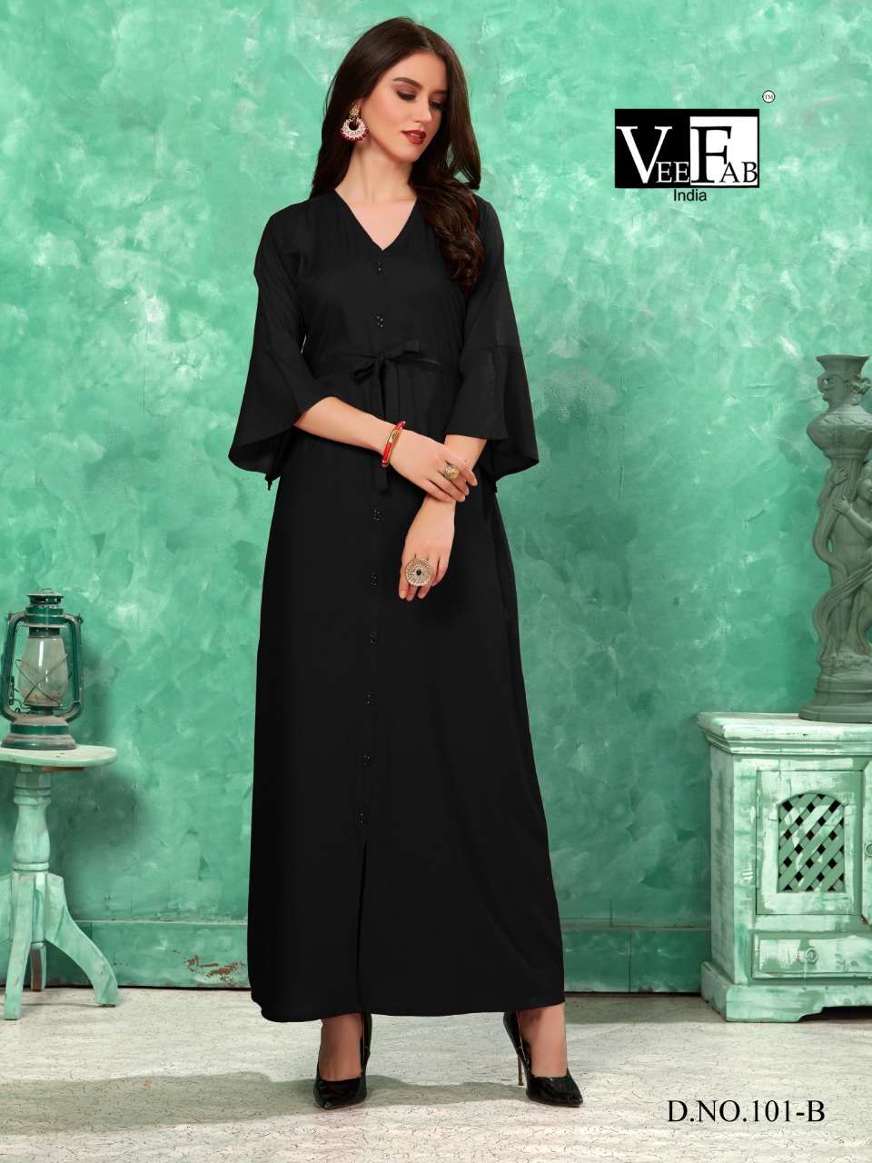 COLORBAR VOL-2 BY VEE FAB 101-A TO 101-F SERIES BEAUTIFUL COLORFUL STYLISH FANCY CASUAL WEAR & ETHNIC WEAR & READY TO WEAR RAYON GOWN AT WHOLESALE PRICE