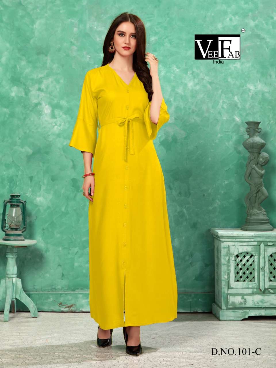 COLORBAR VOL-2 BY VEE FAB 101-A TO 101-F SERIES BEAUTIFUL COLORFUL STYLISH FANCY CASUAL WEAR & ETHNIC WEAR & READY TO WEAR RAYON GOWN AT WHOLESALE PRICE