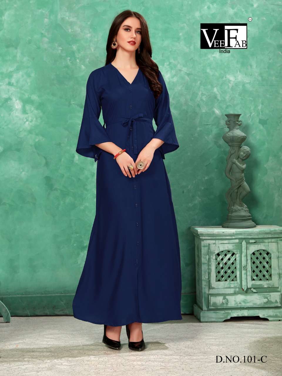 COLORBAR VOL-2 BY VEE FAB 101-A TO 101-F SERIES BEAUTIFUL COLORFUL STYLISH FANCY CASUAL WEAR & ETHNIC WEAR & READY TO WEAR RAYON GOWN AT WHOLESALE PRICE