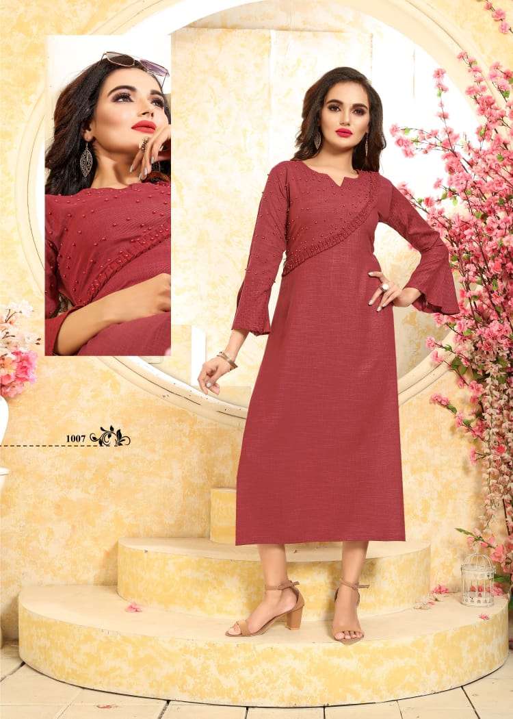 PURPLE BY NEETI CREATION 1001 TO 1007 SERIES BEAUTIFUL COLORFUL STYLISH FANCY CASUAL WEAR & ETHNIC WEAR & READY TO WEAR HEAVY RAYON KURTIS AT WHOLESALE PRICE