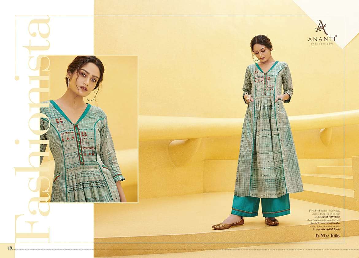 NIRJARA BY ANANTI 1001 TO 1006 SERIES INDIAN TRADITIONAL WEAR COLLECTION BEAUTIFUL STYLISH FANCY COLORFUL PARTY WEAR & OCCASIONAL WEAR COTTON SATIN PRINTED KURTIS WITH BOTTOM AT WHOLESALE PRICE