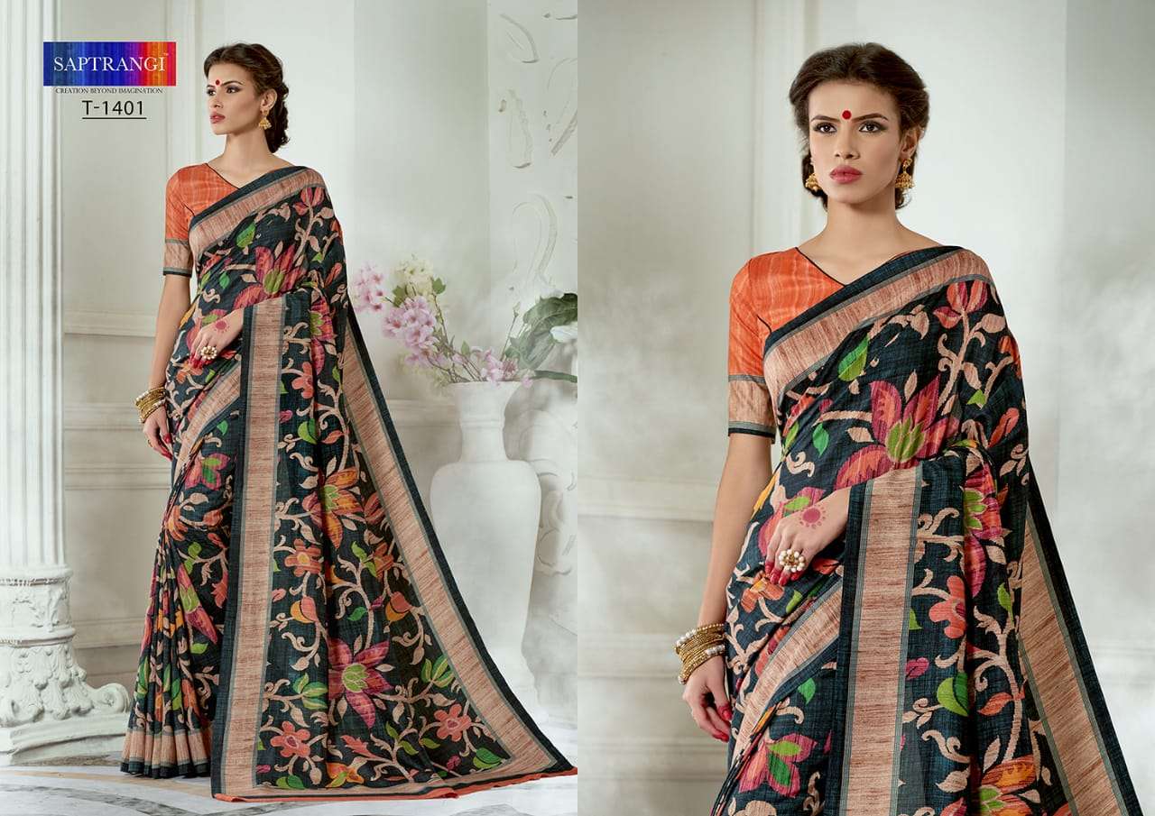 SAPTRANGI 1401 SERIES BY SAPTRANGI 1401 TO 1414 SERIES INDIAN TRADITIONAL WEAR COLLECTION BEAUTIFUL STYLISH FANCY COLORFUL PARTY WEAR & OCCASIONAL WEAR TUSSAR SILK DIGITAL PRINTED SAREES AT WHOLESALE PRICE