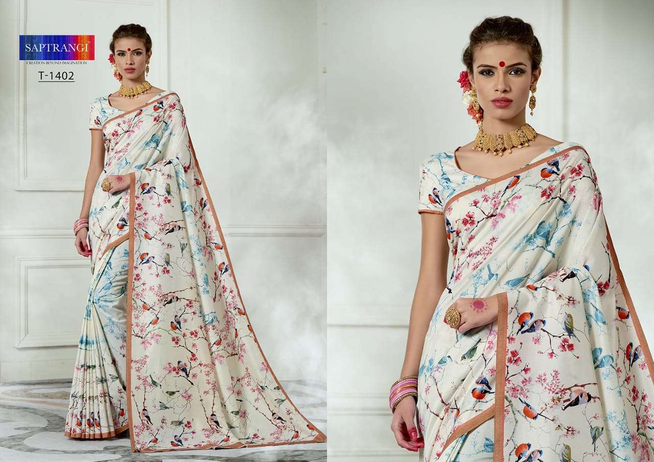 SAPTRANGI 1401 SERIES BY SAPTRANGI 1401 TO 1414 SERIES INDIAN TRADITIONAL WEAR COLLECTION BEAUTIFUL STYLISH FANCY COLORFUL PARTY WEAR & OCCASIONAL WEAR TUSSAR SILK DIGITAL PRINTED SAREES AT WHOLESALE PRICE