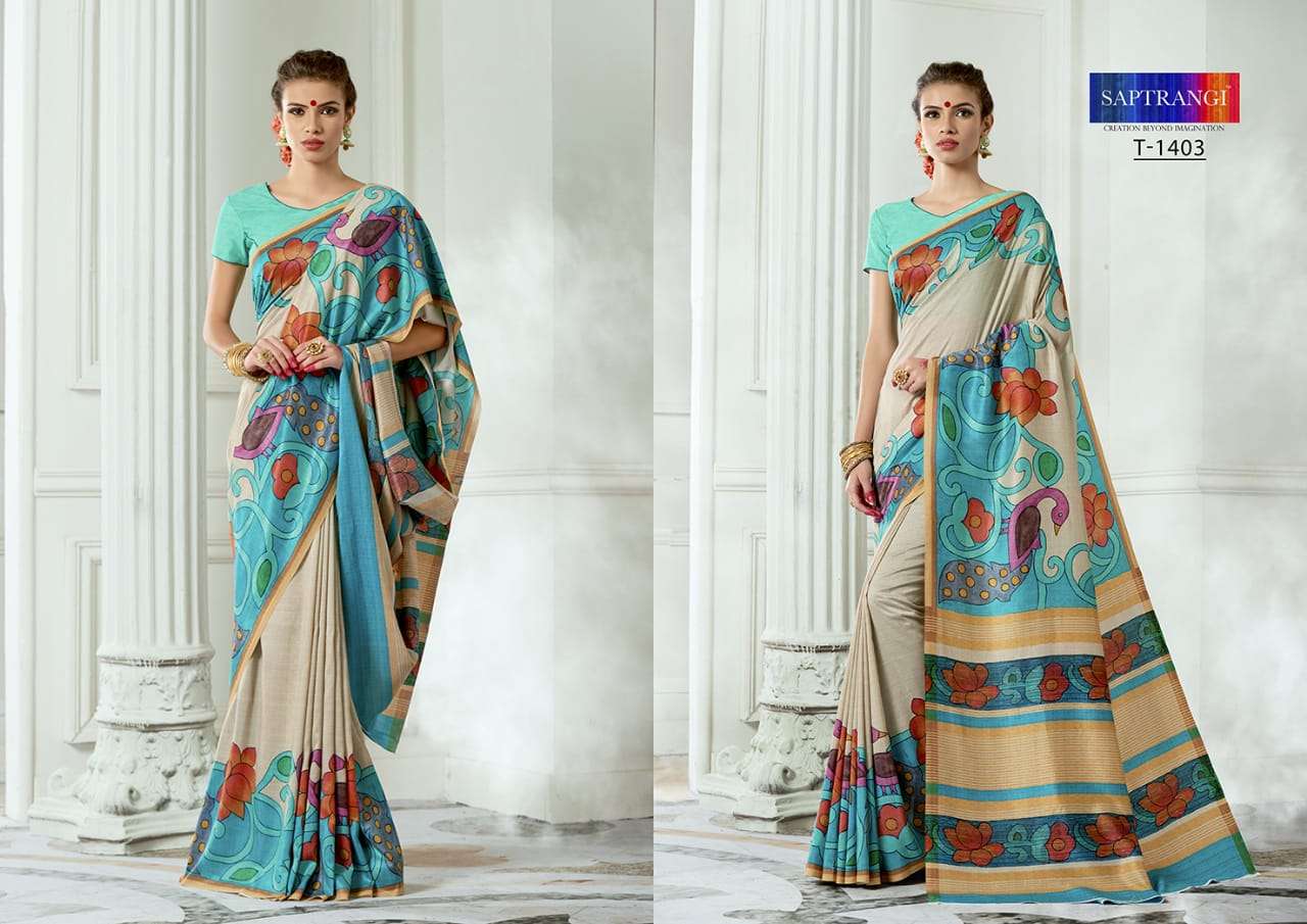 SAPTRANGI 1401 SERIES BY SAPTRANGI 1401 TO 1414 SERIES INDIAN TRADITIONAL WEAR COLLECTION BEAUTIFUL STYLISH FANCY COLORFUL PARTY WEAR & OCCASIONAL WEAR TUSSAR SILK DIGITAL PRINTED SAREES AT WHOLESALE PRICE