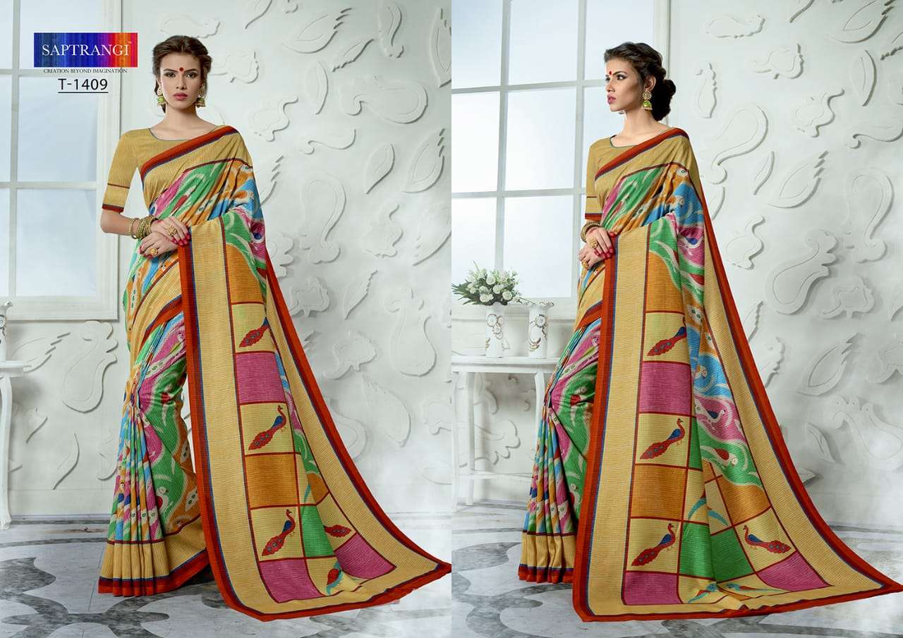 SAPTRANGI 1401 SERIES BY SAPTRANGI 1401 TO 1414 SERIES INDIAN TRADITIONAL WEAR COLLECTION BEAUTIFUL STYLISH FANCY COLORFUL PARTY WEAR & OCCASIONAL WEAR TUSSAR SILK DIGITAL PRINTED SAREES AT WHOLESALE PRICE
