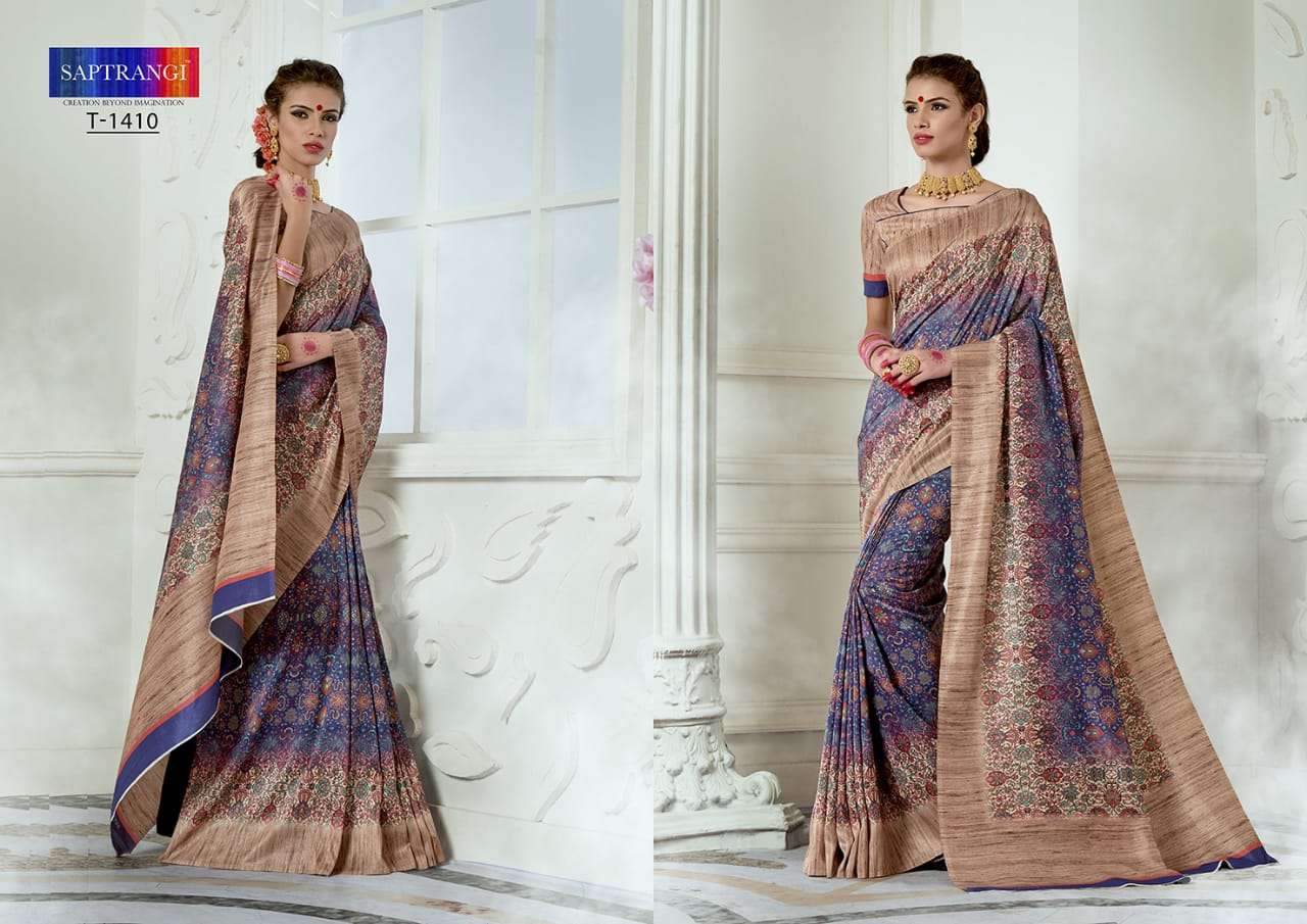 SAPTRANGI 1401 SERIES BY SAPTRANGI 1401 TO 1414 SERIES INDIAN TRADITIONAL WEAR COLLECTION BEAUTIFUL STYLISH FANCY COLORFUL PARTY WEAR & OCCASIONAL WEAR TUSSAR SILK DIGITAL PRINTED SAREES AT WHOLESALE PRICE