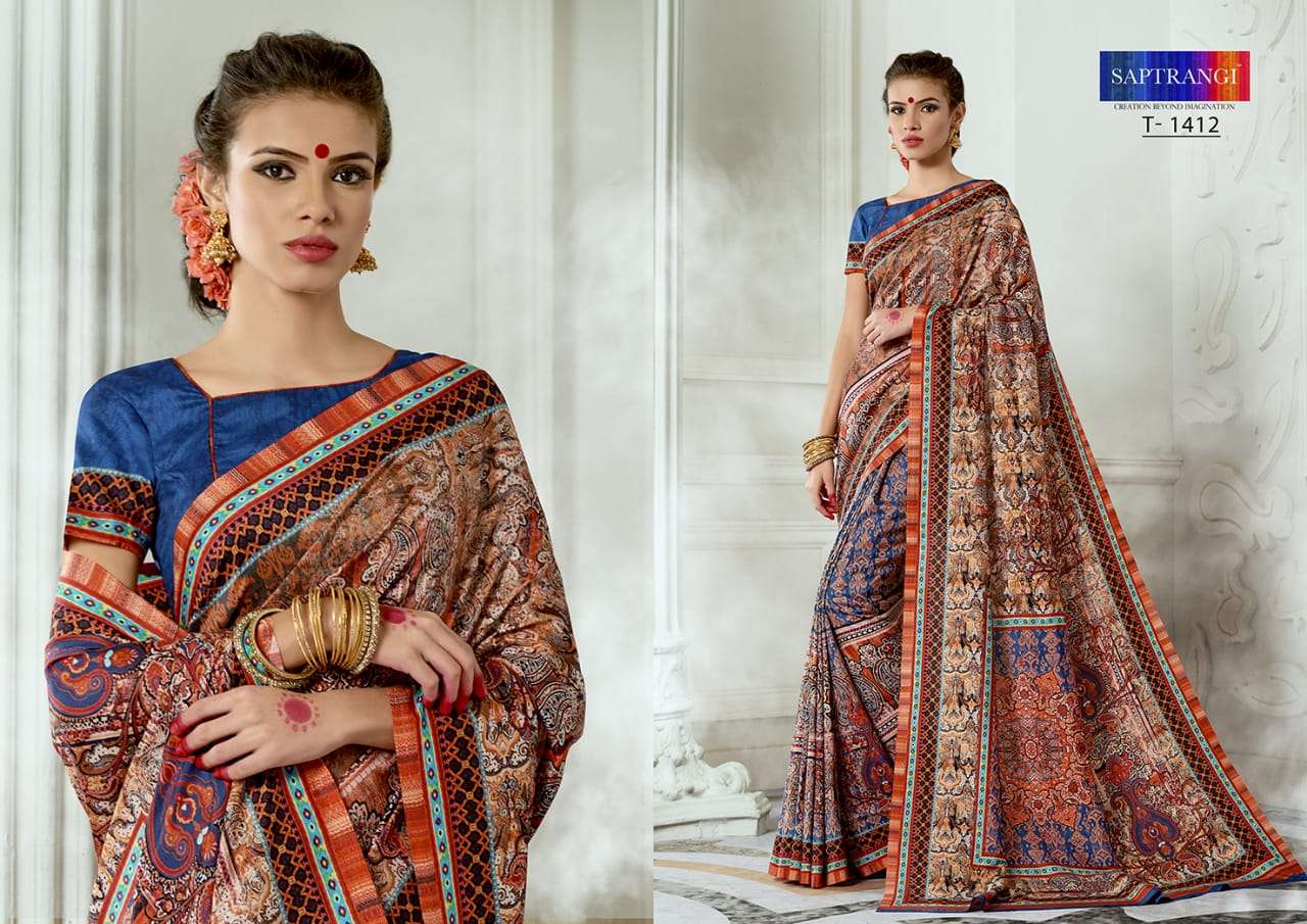 SAPTRANGI 1401 SERIES BY SAPTRANGI 1401 TO 1414 SERIES INDIAN TRADITIONAL WEAR COLLECTION BEAUTIFUL STYLISH FANCY COLORFUL PARTY WEAR & OCCASIONAL WEAR TUSSAR SILK DIGITAL PRINTED SAREES AT WHOLESALE PRICE