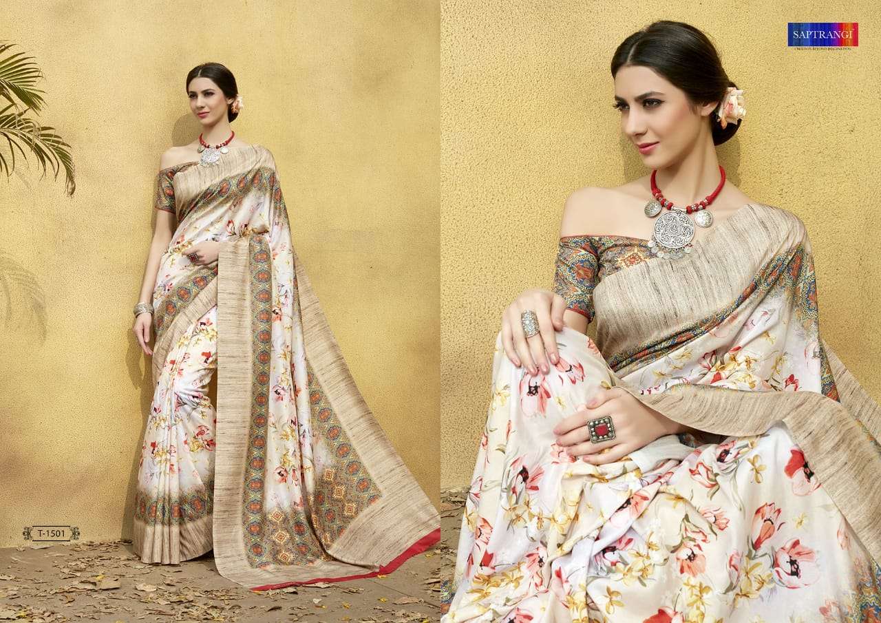 SAPTRANGI 1501 SERIES BY SAPTRANGI 1501 TO 1515 SERIES INDIAN TRADITIONAL WEAR COLLECTION BEAUTIFUL STYLISH FANCY COLORFUL PARTY WEAR & OCCASIONAL WEAR TUSSAR SILK DIGITAL PRINTED SAREES AT WHOLESALE PRICE