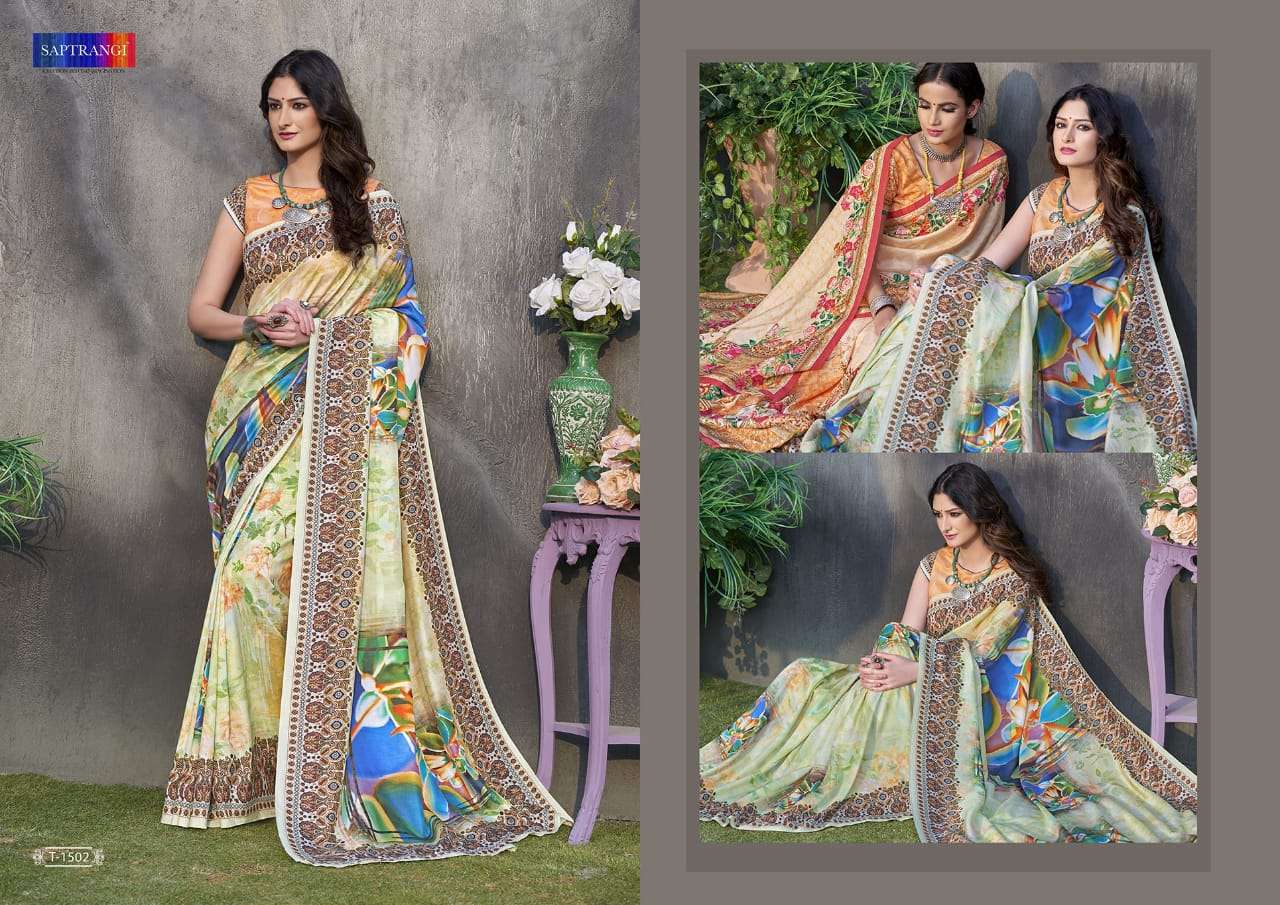 SAPTRANGI 1501 SERIES BY SAPTRANGI 1501 TO 1515 SERIES INDIAN TRADITIONAL WEAR COLLECTION BEAUTIFUL STYLISH FANCY COLORFUL PARTY WEAR & OCCASIONAL WEAR TUSSAR SILK DIGITAL PRINTED SAREES AT WHOLESALE PRICE