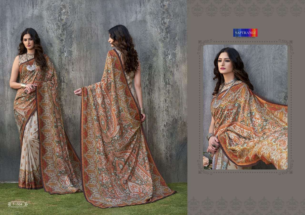 SAPTRANGI 1501 SERIES BY SAPTRANGI 1501 TO 1515 SERIES INDIAN TRADITIONAL WEAR COLLECTION BEAUTIFUL STYLISH FANCY COLORFUL PARTY WEAR & OCCASIONAL WEAR TUSSAR SILK DIGITAL PRINTED SAREES AT WHOLESALE PRICE