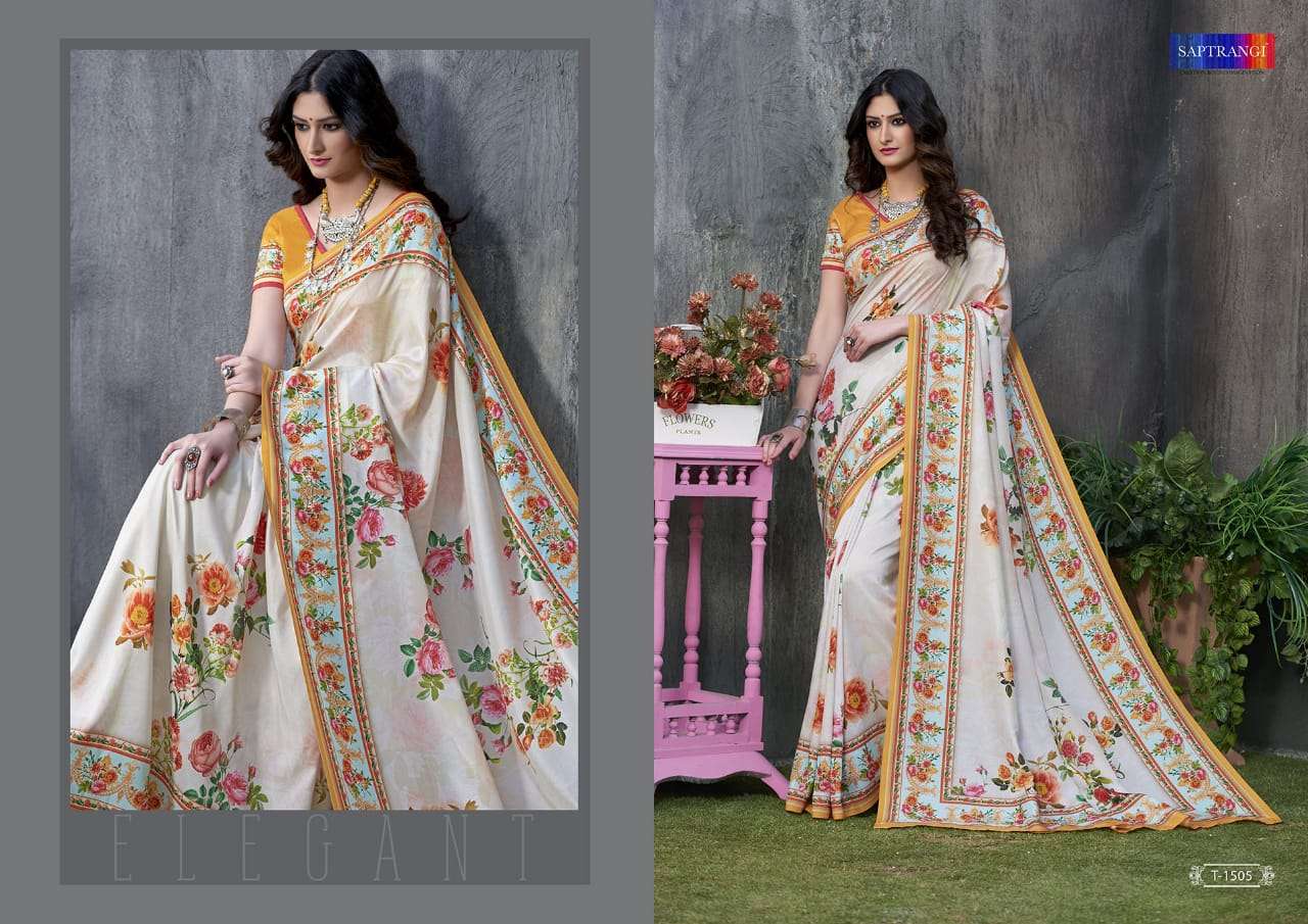 SAPTRANGI 1501 SERIES BY SAPTRANGI 1501 TO 1515 SERIES INDIAN TRADITIONAL WEAR COLLECTION BEAUTIFUL STYLISH FANCY COLORFUL PARTY WEAR & OCCASIONAL WEAR TUSSAR SILK DIGITAL PRINTED SAREES AT WHOLESALE PRICE