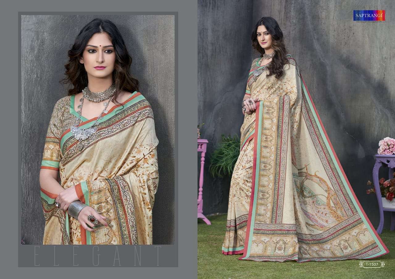 SAPTRANGI 1501 SERIES BY SAPTRANGI 1501 TO 1515 SERIES INDIAN TRADITIONAL WEAR COLLECTION BEAUTIFUL STYLISH FANCY COLORFUL PARTY WEAR & OCCASIONAL WEAR TUSSAR SILK DIGITAL PRINTED SAREES AT WHOLESALE PRICE