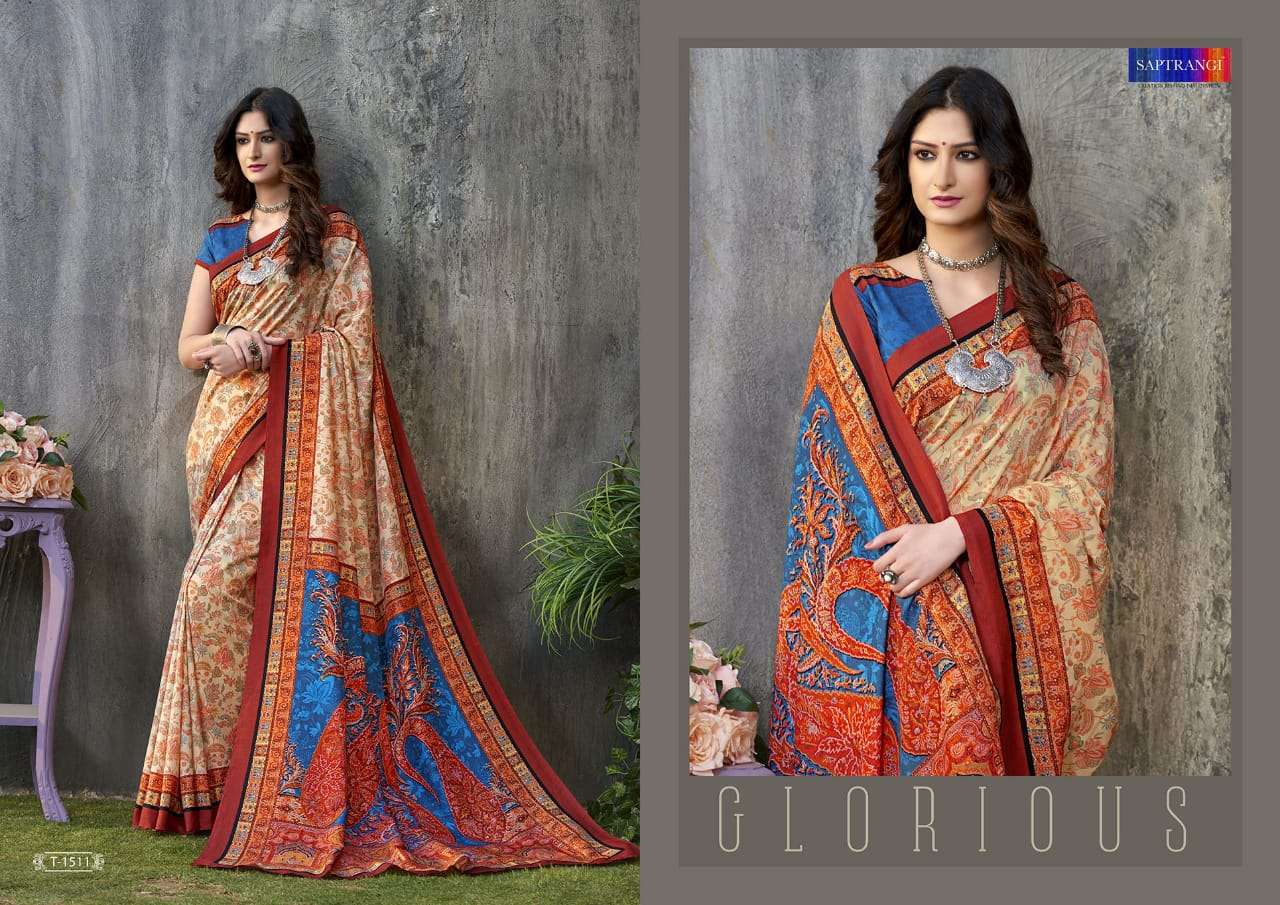 SAPTRANGI 1501 SERIES BY SAPTRANGI 1501 TO 1515 SERIES INDIAN TRADITIONAL WEAR COLLECTION BEAUTIFUL STYLISH FANCY COLORFUL PARTY WEAR & OCCASIONAL WEAR TUSSAR SILK DIGITAL PRINTED SAREES AT WHOLESALE PRICE