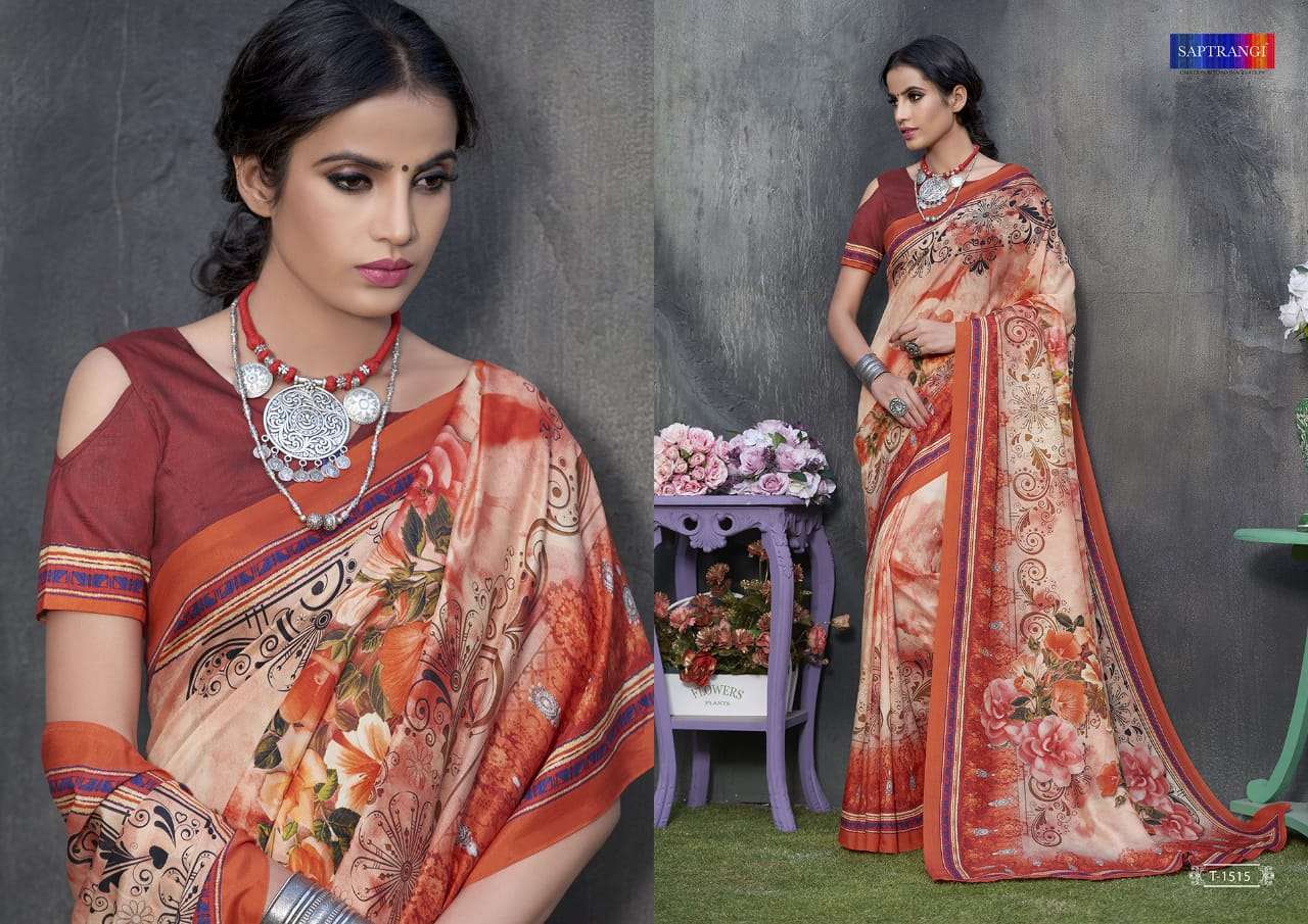 SAPTRANGI 1501 SERIES BY SAPTRANGI 1501 TO 1515 SERIES INDIAN TRADITIONAL WEAR COLLECTION BEAUTIFUL STYLISH FANCY COLORFUL PARTY WEAR & OCCASIONAL WEAR TUSSAR SILK DIGITAL PRINTED SAREES AT WHOLESALE PRICE