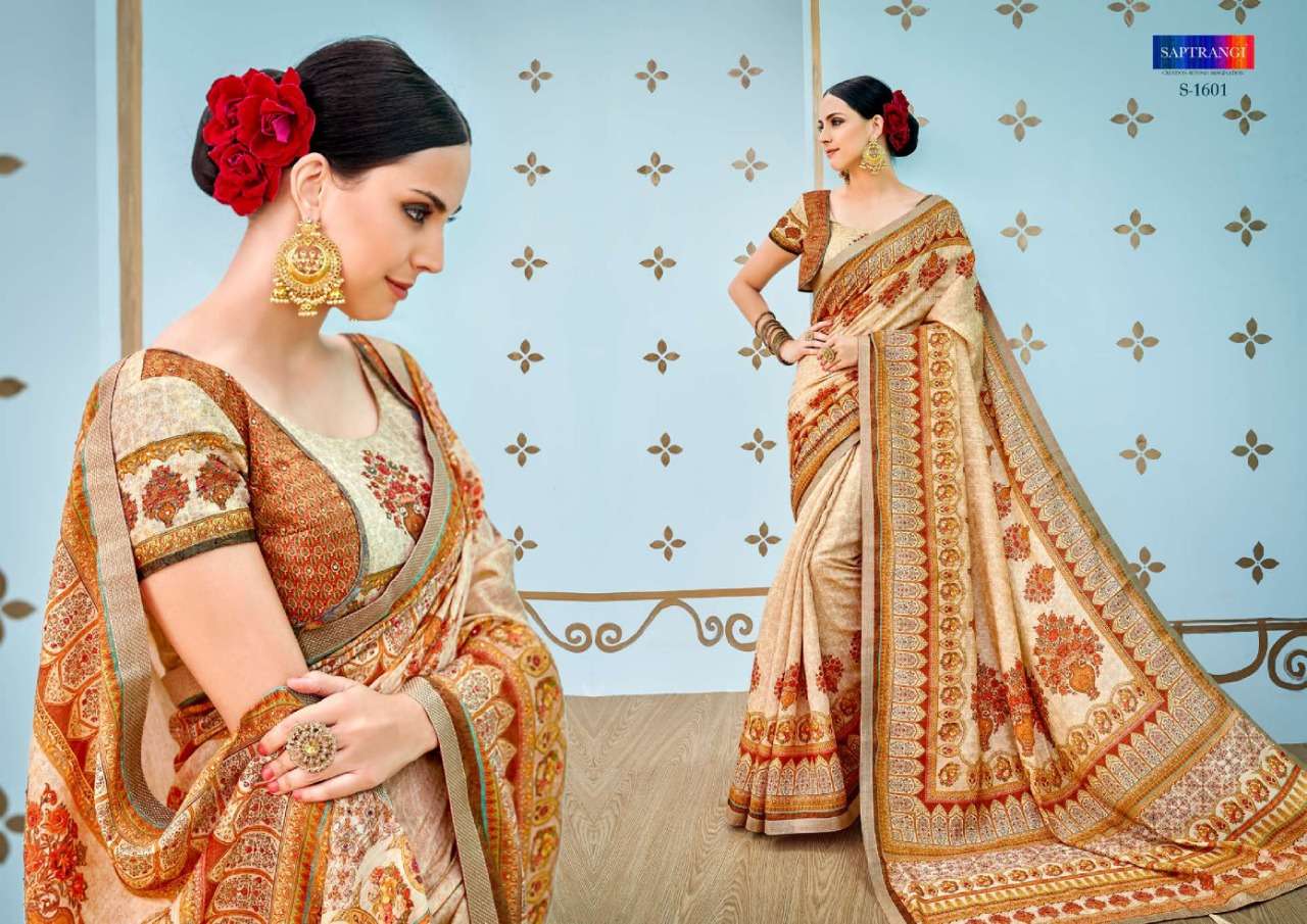 SAPTRANGI 1601 SERIES BY SAPTRANGI 1601 TO 1611 SERIES INDIAN TRADITIONAL WEAR COLLECTION BEAUTIFUL STYLISH FANCY COLORFUL PARTY WEAR & OCCASIONAL WEAR PURE BANARASI SILK DIGITAL PRINTED SAREES AT WHOLESALE PRICE
