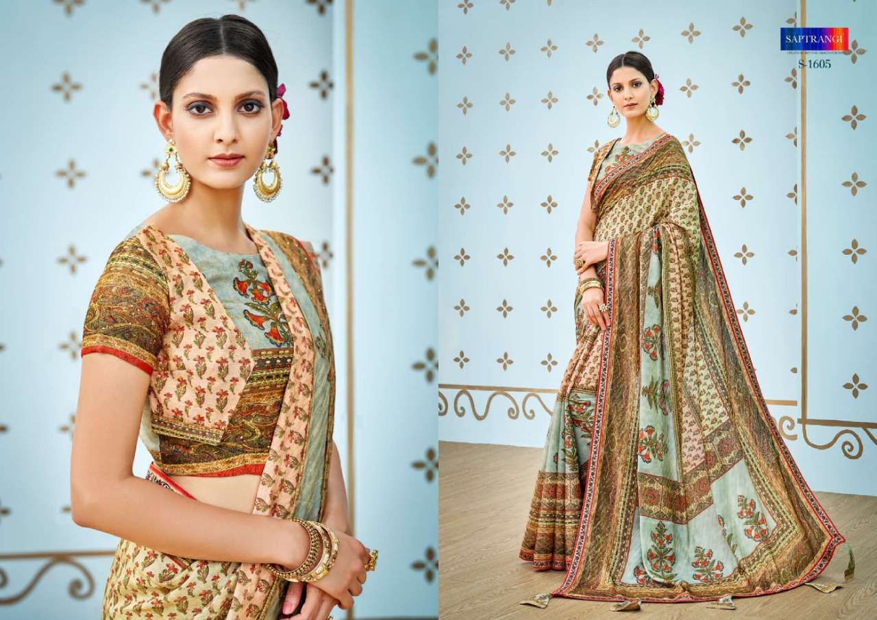 SAPTRANGI 1601 SERIES BY SAPTRANGI 1601 TO 1611 SERIES INDIAN TRADITIONAL WEAR COLLECTION BEAUTIFUL STYLISH FANCY COLORFUL PARTY WEAR & OCCASIONAL WEAR PURE BANARASI SILK DIGITAL PRINTED SAREES AT WHOLESALE PRICE