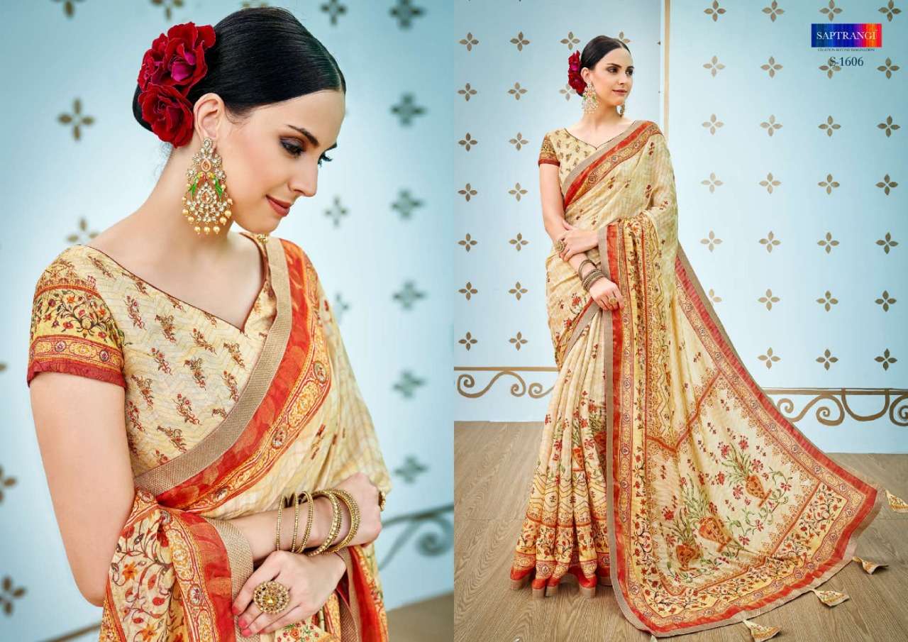 SAPTRANGI 1601 SERIES BY SAPTRANGI 1601 TO 1611 SERIES INDIAN TRADITIONAL WEAR COLLECTION BEAUTIFUL STYLISH FANCY COLORFUL PARTY WEAR & OCCASIONAL WEAR PURE BANARASI SILK DIGITAL PRINTED SAREES AT WHOLESALE PRICE