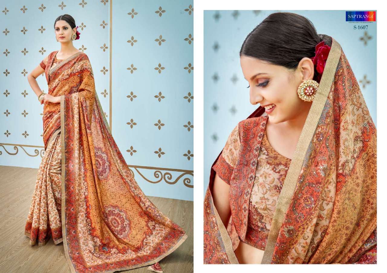 SAPTRANGI 1601 SERIES BY SAPTRANGI 1601 TO 1611 SERIES INDIAN TRADITIONAL WEAR COLLECTION BEAUTIFUL STYLISH FANCY COLORFUL PARTY WEAR & OCCASIONAL WEAR PURE BANARASI SILK DIGITAL PRINTED SAREES AT WHOLESALE PRICE