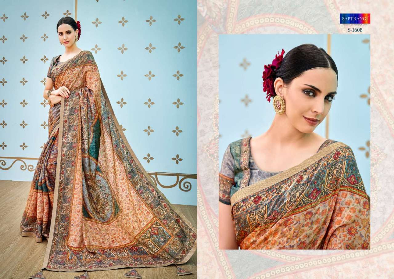 SAPTRANGI 1601 SERIES BY SAPTRANGI 1601 TO 1611 SERIES INDIAN TRADITIONAL WEAR COLLECTION BEAUTIFUL STYLISH FANCY COLORFUL PARTY WEAR & OCCASIONAL WEAR PURE BANARASI SILK DIGITAL PRINTED SAREES AT WHOLESALE PRICE