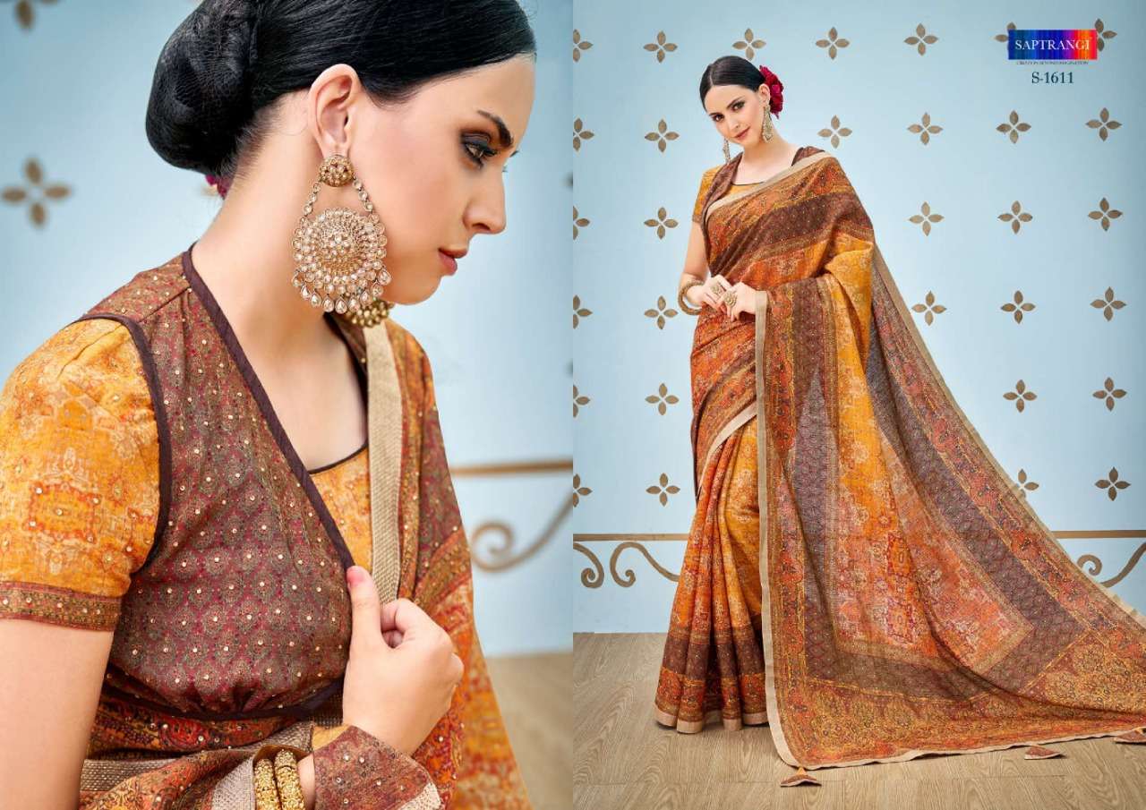 SAPTRANGI 1601 SERIES BY SAPTRANGI 1601 TO 1611 SERIES INDIAN TRADITIONAL WEAR COLLECTION BEAUTIFUL STYLISH FANCY COLORFUL PARTY WEAR & OCCASIONAL WEAR PURE BANARASI SILK DIGITAL PRINTED SAREES AT WHOLESALE PRICE