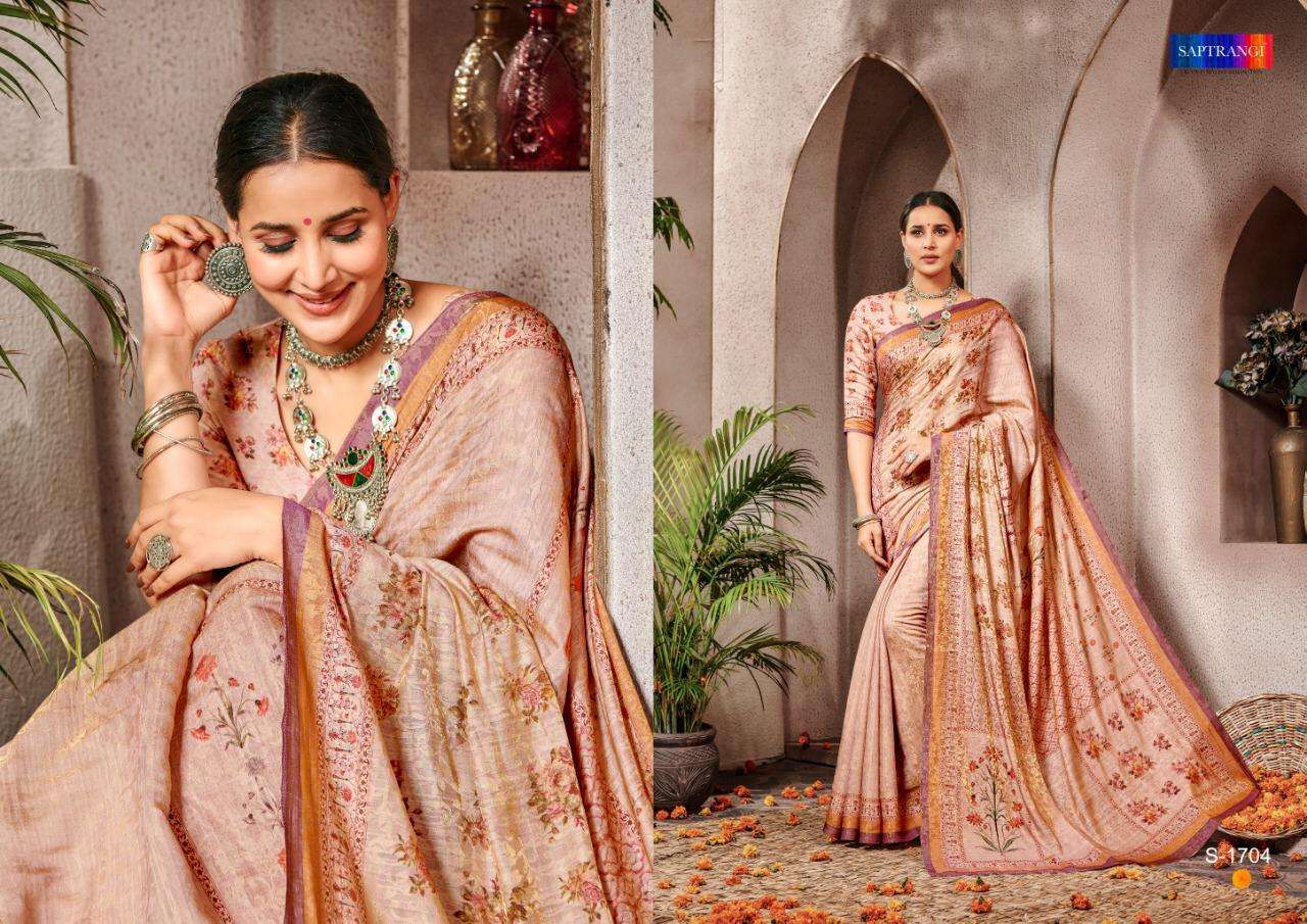 SAPTRANGI 1701 SERIES BY SAPTRANGI 1701 TO 1710 SERIES INDIAN TRADITIONAL WEAR COLLECTION BEAUTIFUL STYLISH FANCY COLORFUL PARTY WEAR & OCCASIONAL WEAR BANARASI SILK DIGITAL PRINTED SAREES AT WHOLESALE PRICE