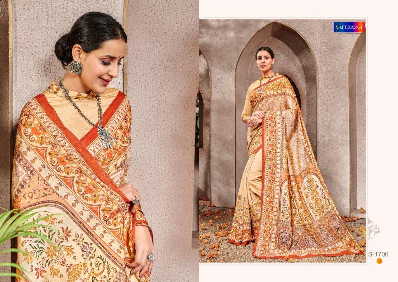 SAPTRANGI 1701 SERIES BY SAPTRANGI 1701 TO 1710 SERIES INDIAN TRADITIONAL WEAR COLLECTION BEAUTIFUL STYLISH FANCY COLORFUL PARTY WEAR & OCCASIONAL WEAR BANARASI SILK DIGITAL PRINTED SAREES AT WHOLESALE PRICE