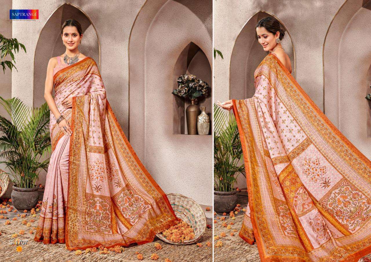 SAPTRANGI 1701 SERIES BY SAPTRANGI 1701 TO 1710 SERIES INDIAN TRADITIONAL WEAR COLLECTION BEAUTIFUL STYLISH FANCY COLORFUL PARTY WEAR & OCCASIONAL WEAR BANARASI SILK DIGITAL PRINTED SAREES AT WHOLESALE PRICE