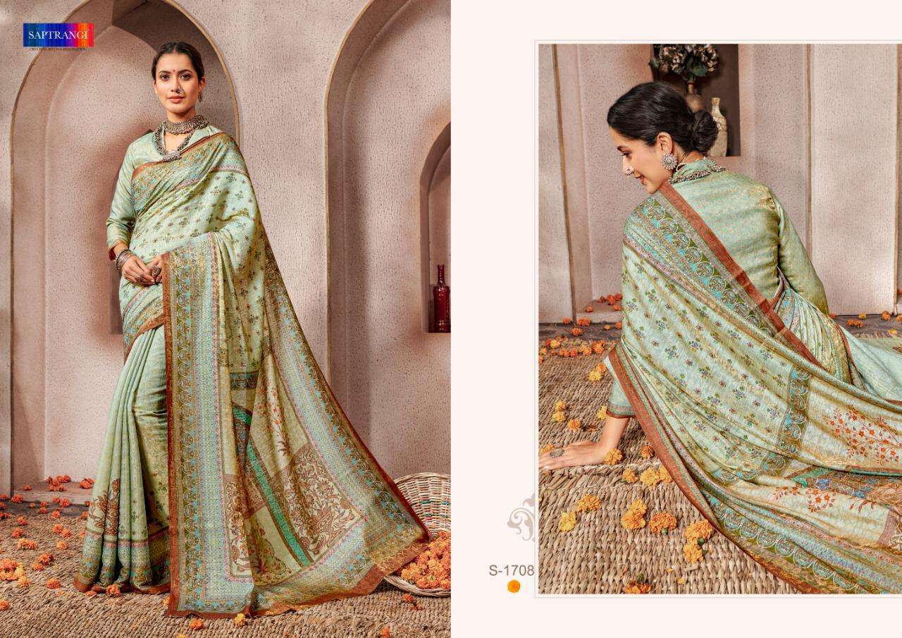 SAPTRANGI 1701 SERIES BY SAPTRANGI 1701 TO 1710 SERIES INDIAN TRADITIONAL WEAR COLLECTION BEAUTIFUL STYLISH FANCY COLORFUL PARTY WEAR & OCCASIONAL WEAR BANARASI SILK DIGITAL PRINTED SAREES AT WHOLESALE PRICE