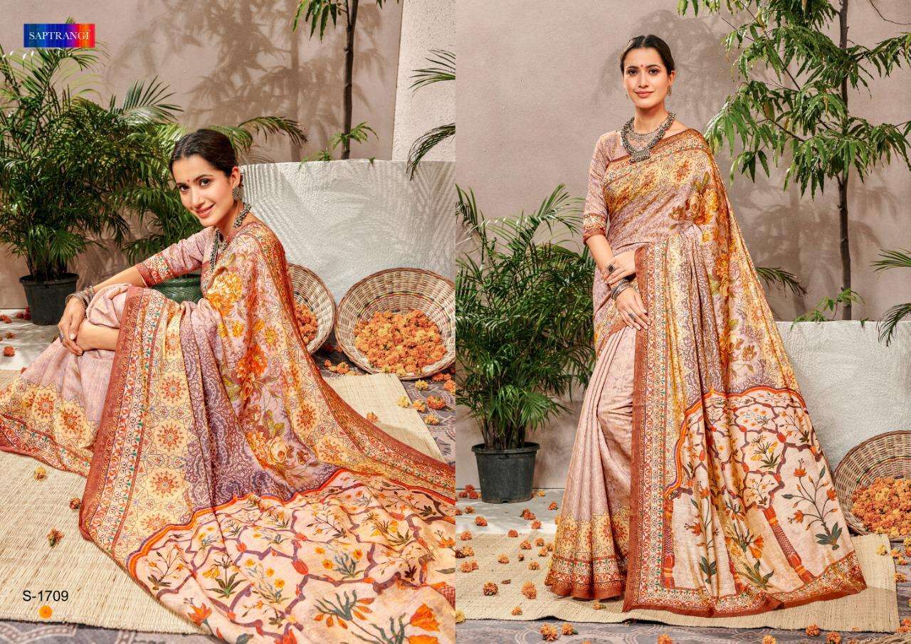 SAPTRANGI 1701 SERIES BY SAPTRANGI 1701 TO 1710 SERIES INDIAN TRADITIONAL WEAR COLLECTION BEAUTIFUL STYLISH FANCY COLORFUL PARTY WEAR & OCCASIONAL WEAR BANARASI SILK DIGITAL PRINTED SAREES AT WHOLESALE PRICE