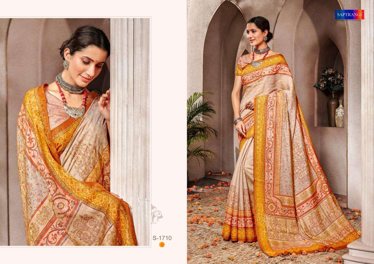 SAPTRANGI 1701 SERIES BY SAPTRANGI 1701 TO 1710 SERIES INDIAN TRADITIONAL WEAR COLLECTION BEAUTIFUL STYLISH FANCY COLORFUL PARTY WEAR & OCCASIONAL WEAR BANARASI SILK DIGITAL PRINTED SAREES AT WHOLESALE PRICE