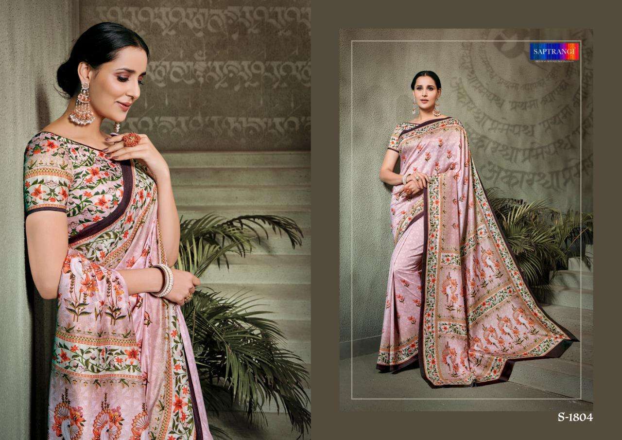 SAPTRANGI 1801 SERIES BY SAPTRANGI 1801 TO 1812 SERIES INDIAN TRADITIONAL WEAR COLLECTION BEAUTIFUL STYLISH FANCY COLORFUL PARTY WEAR & OCCASIONAL WEAR TUSSAR SILK DIGITAL PRINTED SAREES AT WHOLESALE PRICE