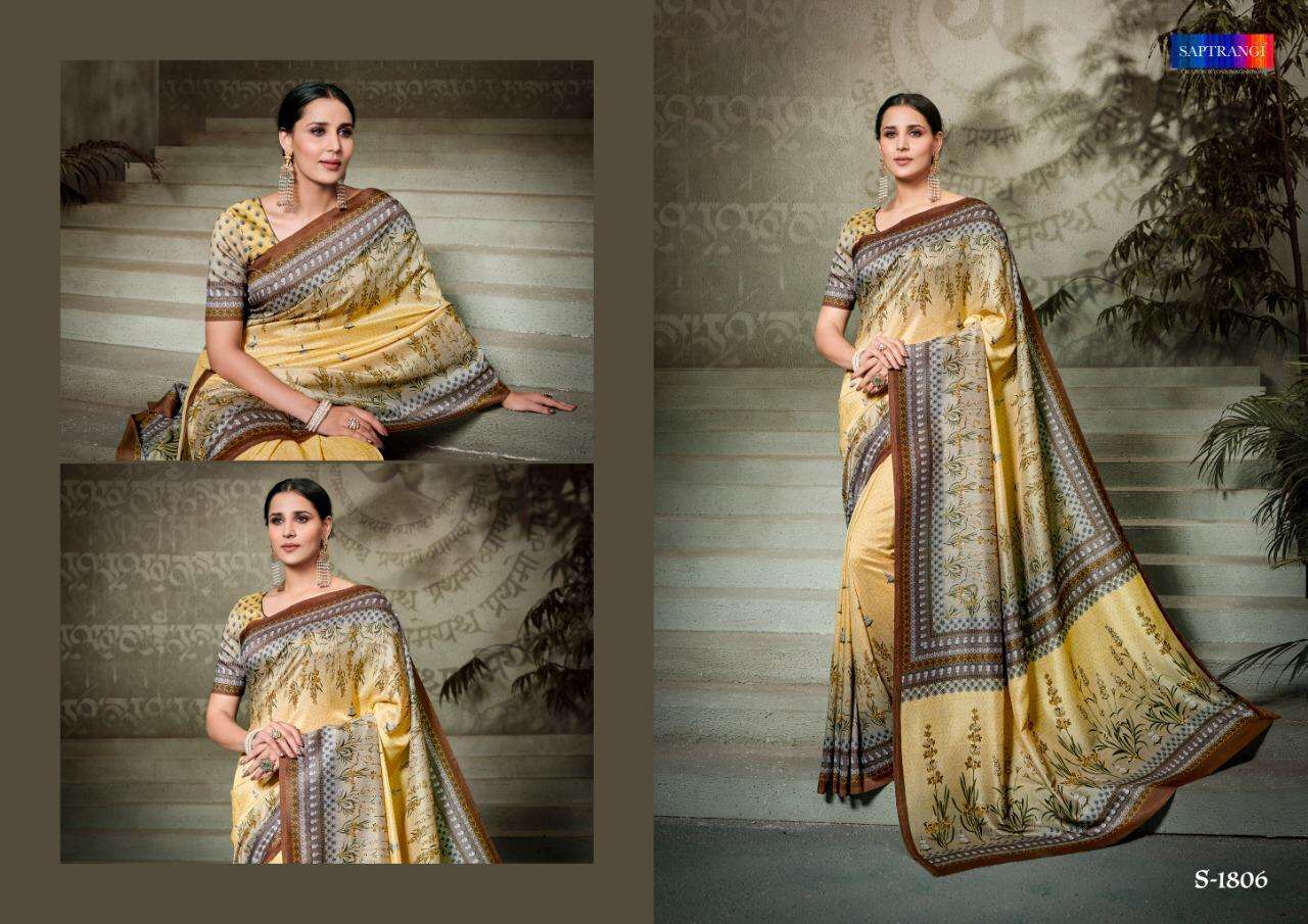 SAPTRANGI 1801 SERIES BY SAPTRANGI 1801 TO 1812 SERIES INDIAN TRADITIONAL WEAR COLLECTION BEAUTIFUL STYLISH FANCY COLORFUL PARTY WEAR & OCCASIONAL WEAR TUSSAR SILK DIGITAL PRINTED SAREES AT WHOLESALE PRICE