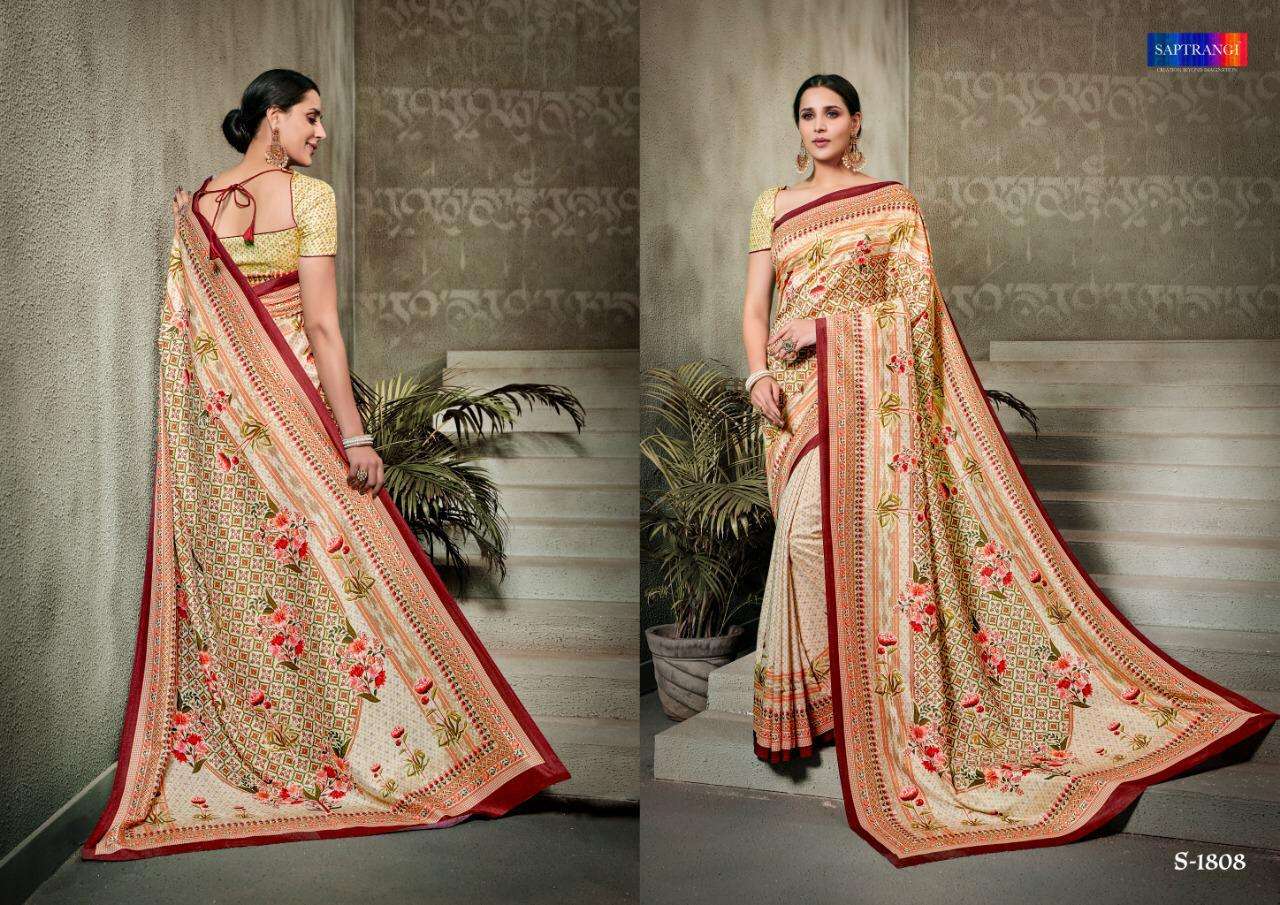 SAPTRANGI 1801 SERIES BY SAPTRANGI 1801 TO 1812 SERIES INDIAN TRADITIONAL WEAR COLLECTION BEAUTIFUL STYLISH FANCY COLORFUL PARTY WEAR & OCCASIONAL WEAR TUSSAR SILK DIGITAL PRINTED SAREES AT WHOLESALE PRICE