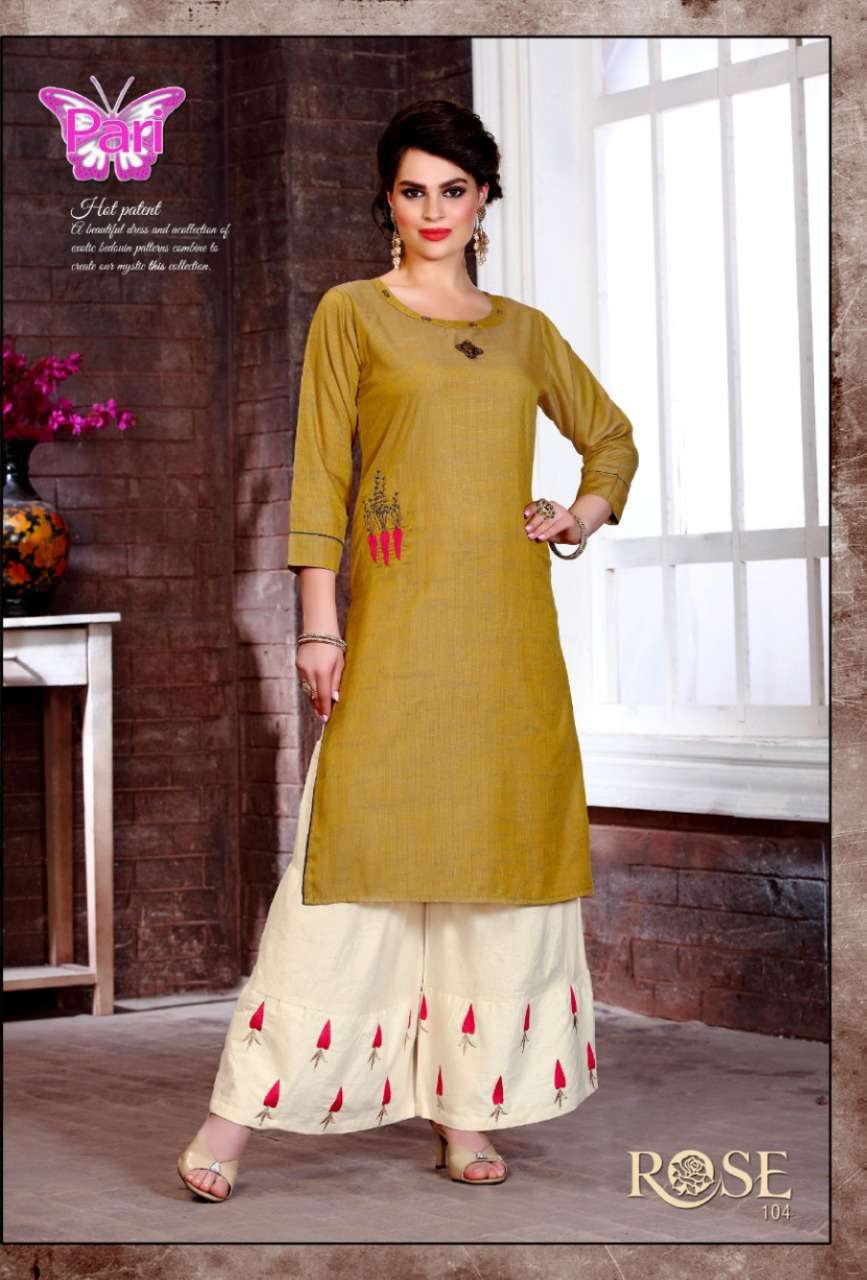 ROSE BY PARI 101 TO 108 SERIES BEAUTIFUL COLORFUL STYLISH FANCY CASUAL WEAR & ETHNIC WEAR & READY TO WEAR RAYON PRINTED KURTIS AT WHOLESALE PRICE