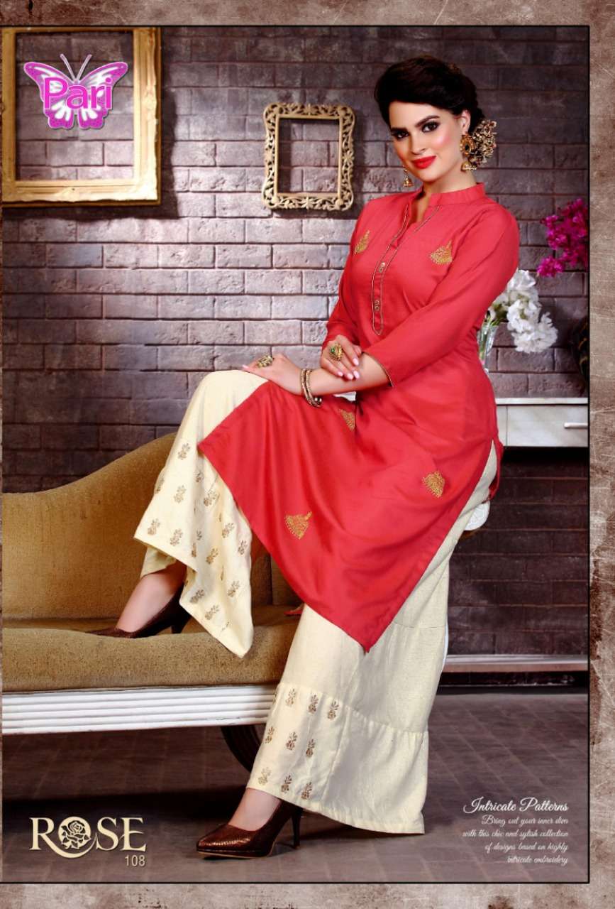 ROSE BY PARI 101 TO 108 SERIES BEAUTIFUL COLORFUL STYLISH FANCY CASUAL WEAR & ETHNIC WEAR & READY TO WEAR RAYON PRINTED KURTIS AT WHOLESALE PRICE