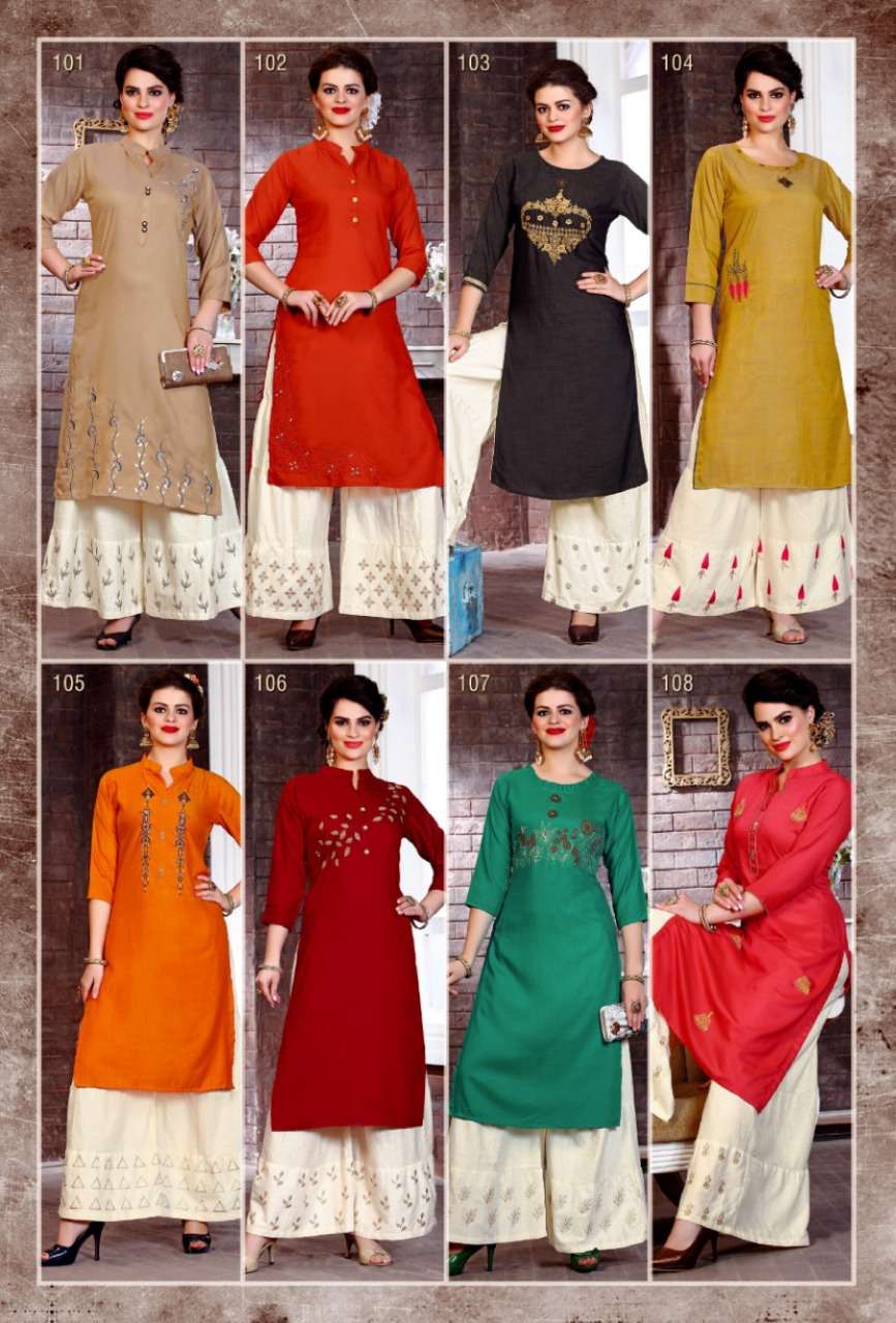 ROSE BY PARI 101 TO 108 SERIES BEAUTIFUL COLORFUL STYLISH FANCY CASUAL WEAR & ETHNIC WEAR & READY TO WEAR RAYON PRINTED KURTIS AT WHOLESALE PRICE