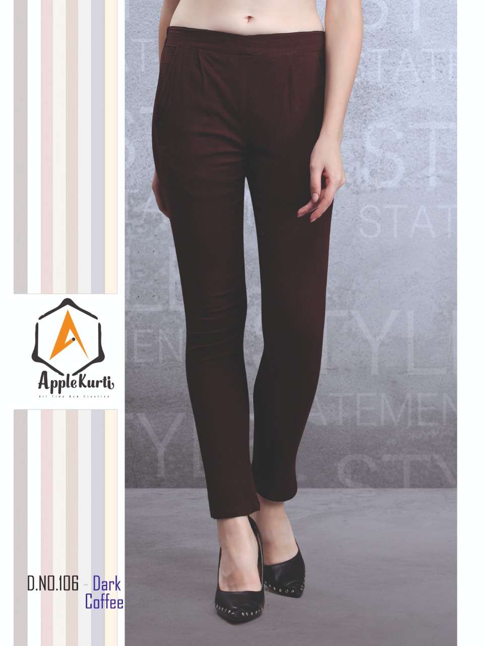 CIGARETTE PANTS BY APPLE KURTIS 01 TO 08 SERIES INDIAN TRADITIONAL WEAR COLLECTION BEAUTIFUL STYLISH FANCY COLORFUL PARTY WEAR & OCCASIONAL WEAR STRETCHEBAL RAYON SLUB LYCRA PANTS AT WHOLESALE PRICE