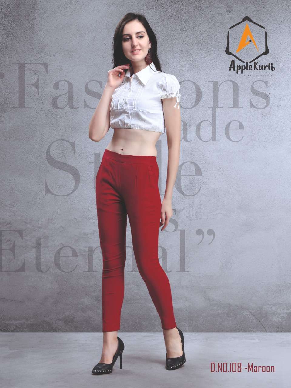 CIGARETTE PANTS BY APPLE KURTIS 01 TO 08 SERIES INDIAN TRADITIONAL WEAR COLLECTION BEAUTIFUL STYLISH FANCY COLORFUL PARTY WEAR & OCCASIONAL WEAR STRETCHEBAL RAYON SLUB LYCRA PANTS AT WHOLESALE PRICE