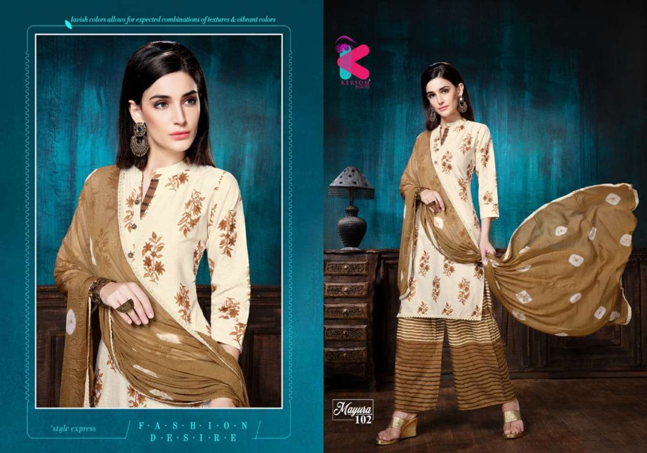 MAYURA BY KERSOM 101 TO 108 SERIES STYLISH FANCY BEAUTIFUL COLORFUL CASUAL WEAR & ETHNIC WEAR COTTON FLEX KURTIS AT WHOLESALE PRICE