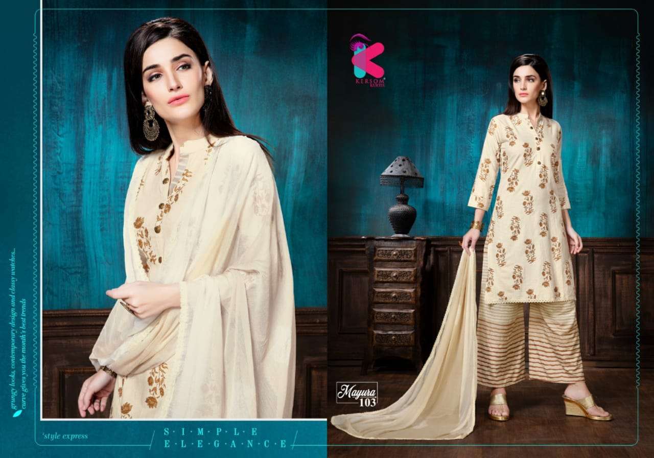 MAYURA BY KERSOM 101 TO 108 SERIES STYLISH FANCY BEAUTIFUL COLORFUL CASUAL WEAR & ETHNIC WEAR COTTON FLEX KURTIS AT WHOLESALE PRICE