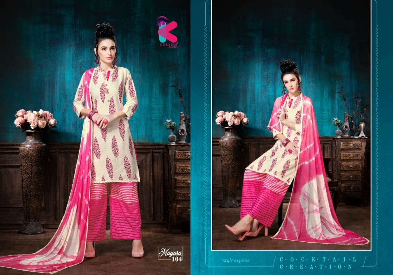 MAYURA BY KERSOM 101 TO 108 SERIES STYLISH FANCY BEAUTIFUL COLORFUL CASUAL WEAR & ETHNIC WEAR COTTON FLEX KURTIS AT WHOLESALE PRICE