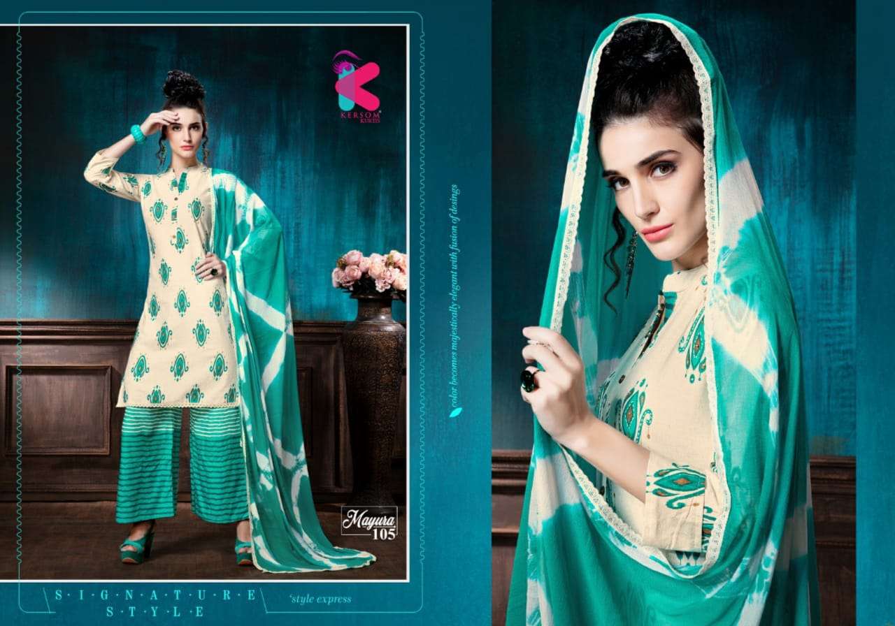 MAYURA BY KERSOM 101 TO 108 SERIES STYLISH FANCY BEAUTIFUL COLORFUL CASUAL WEAR & ETHNIC WEAR COTTON FLEX KURTIS AT WHOLESALE PRICE