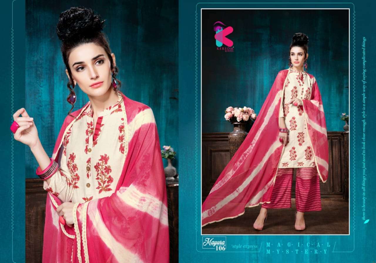 MAYURA BY KERSOM 101 TO 108 SERIES STYLISH FANCY BEAUTIFUL COLORFUL CASUAL WEAR & ETHNIC WEAR COTTON FLEX KURTIS AT WHOLESALE PRICE