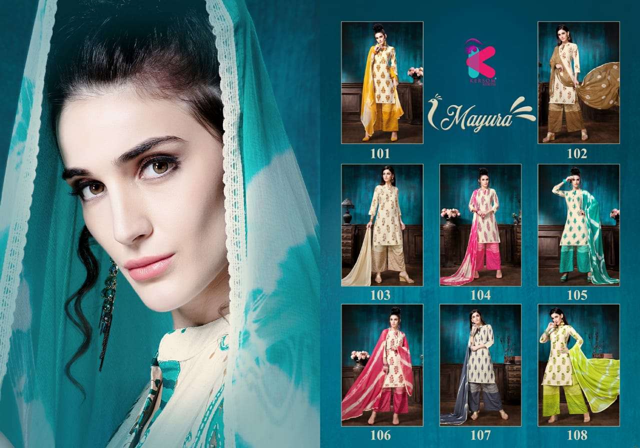 MAYURA BY KERSOM 101 TO 108 SERIES STYLISH FANCY BEAUTIFUL COLORFUL CASUAL WEAR & ETHNIC WEAR COTTON FLEX KURTIS AT WHOLESALE PRICE