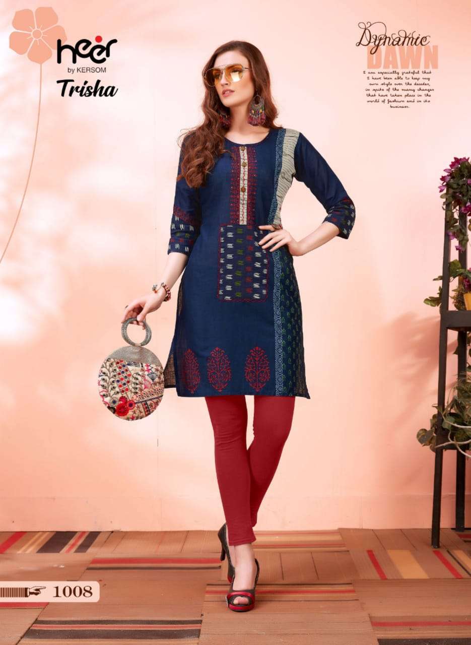 TRISHA BY HEER 1001 TO 1006 SERIES STYLISH FANCY BEAUTIFUL COLORFUL CASUAL WEAR & ETHNIC WEAR HEAVY COTTON KURTIS AT WHOLESALE PRICE