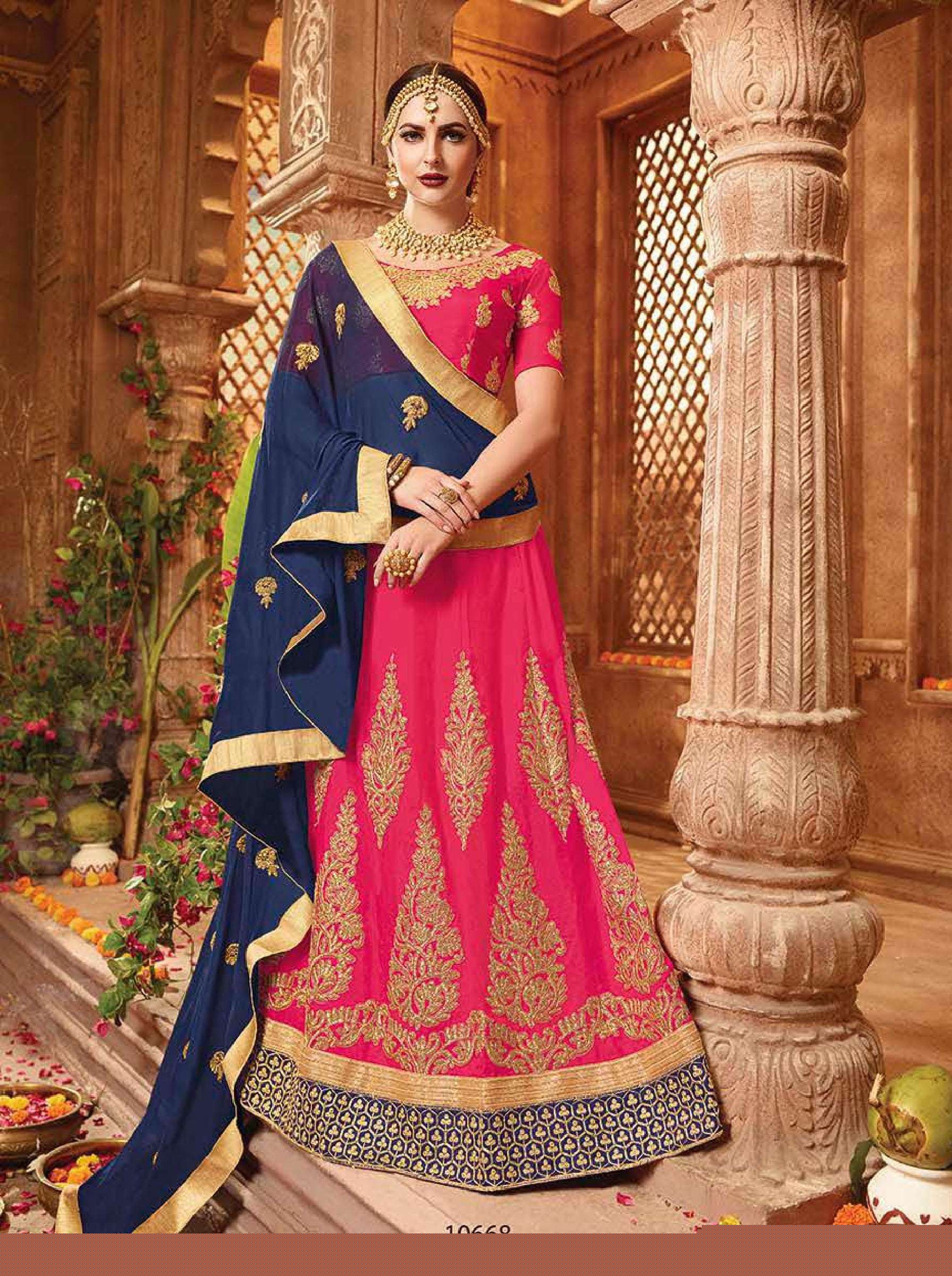 ICONIC BY RIDDHOO FASHION 10661 TO 10668 SERIES INDIAN TRADITIONAL BEAUTIFUL STYLISH DESIGNER HEAVY EMBROIDERED PARTY WEAR SILK LEHENGAS AT WHOLESALE PRICE