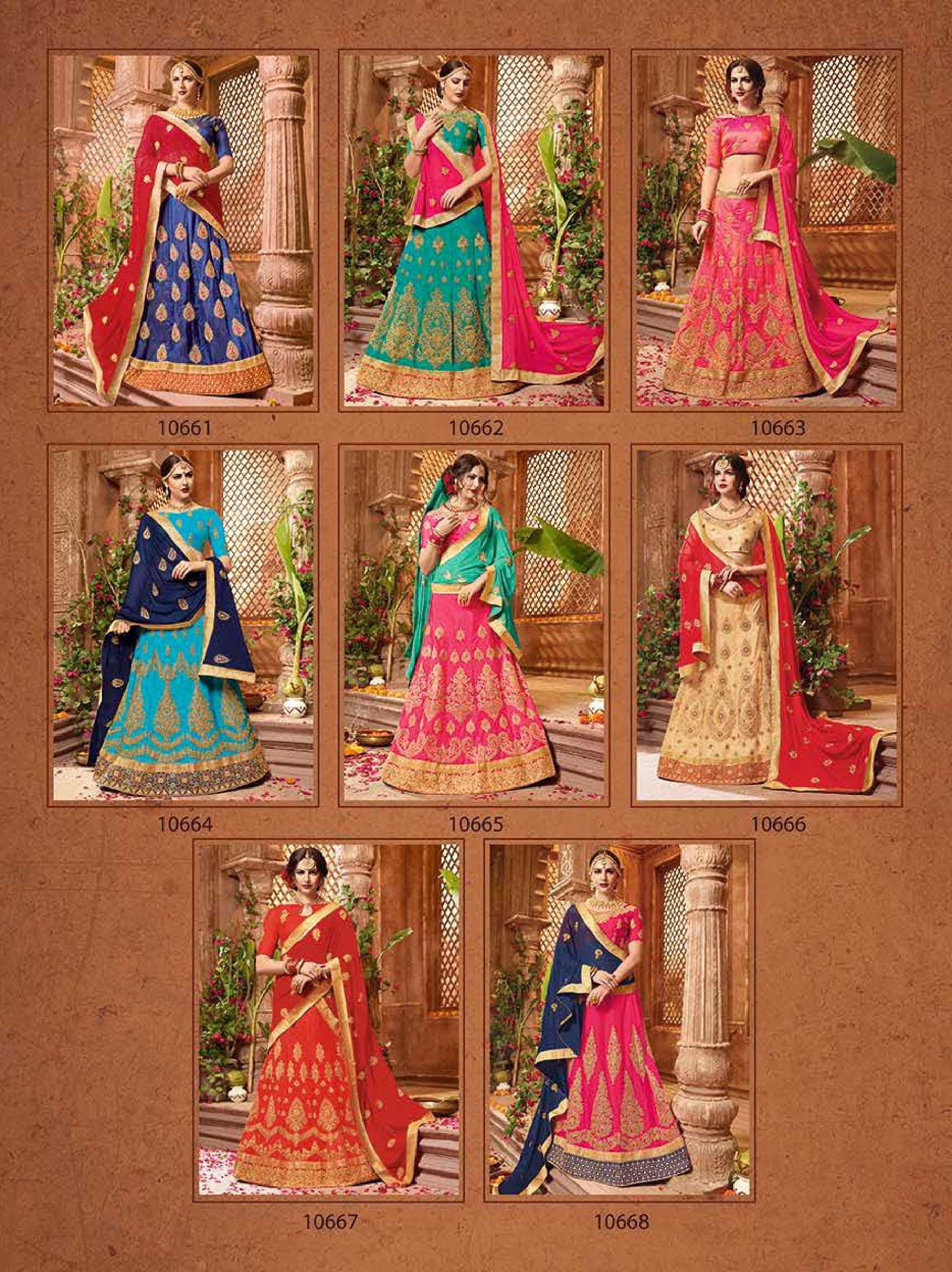 ICONIC BY RIDDHOO FASHION 10661 TO 10668 SERIES INDIAN TRADITIONAL BEAUTIFUL STYLISH DESIGNER HEAVY EMBROIDERED PARTY WEAR SILK LEHENGAS AT WHOLESALE PRICE